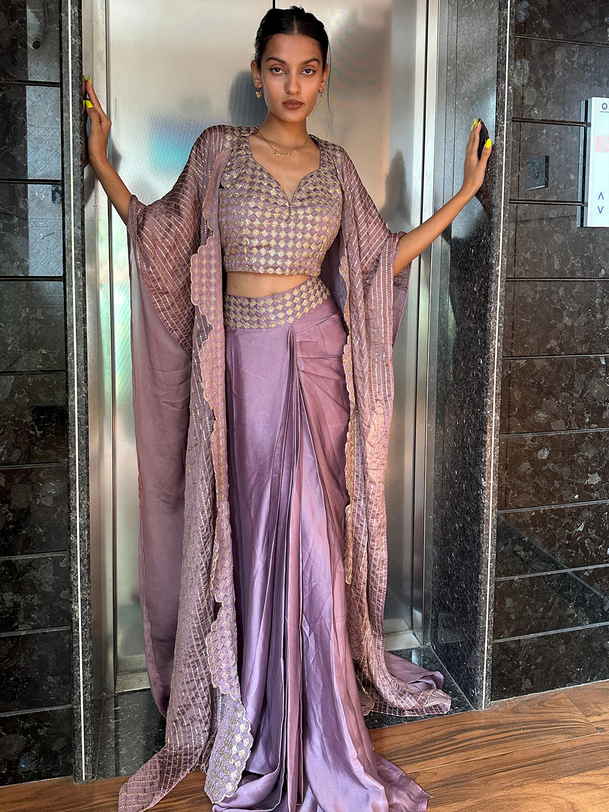 Odette Women Designer Lavender Georgette Semi Stitched Lehenga With Unstitched Blouse - Image 3