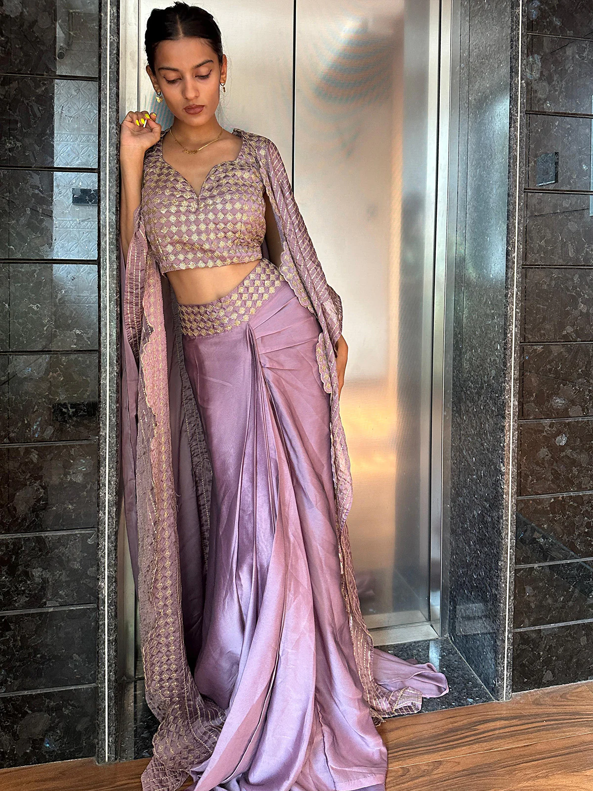 Odette Women Designer Lavender Georgette Semi Stitched Lehenga With Unstitched Blouse - Image 4