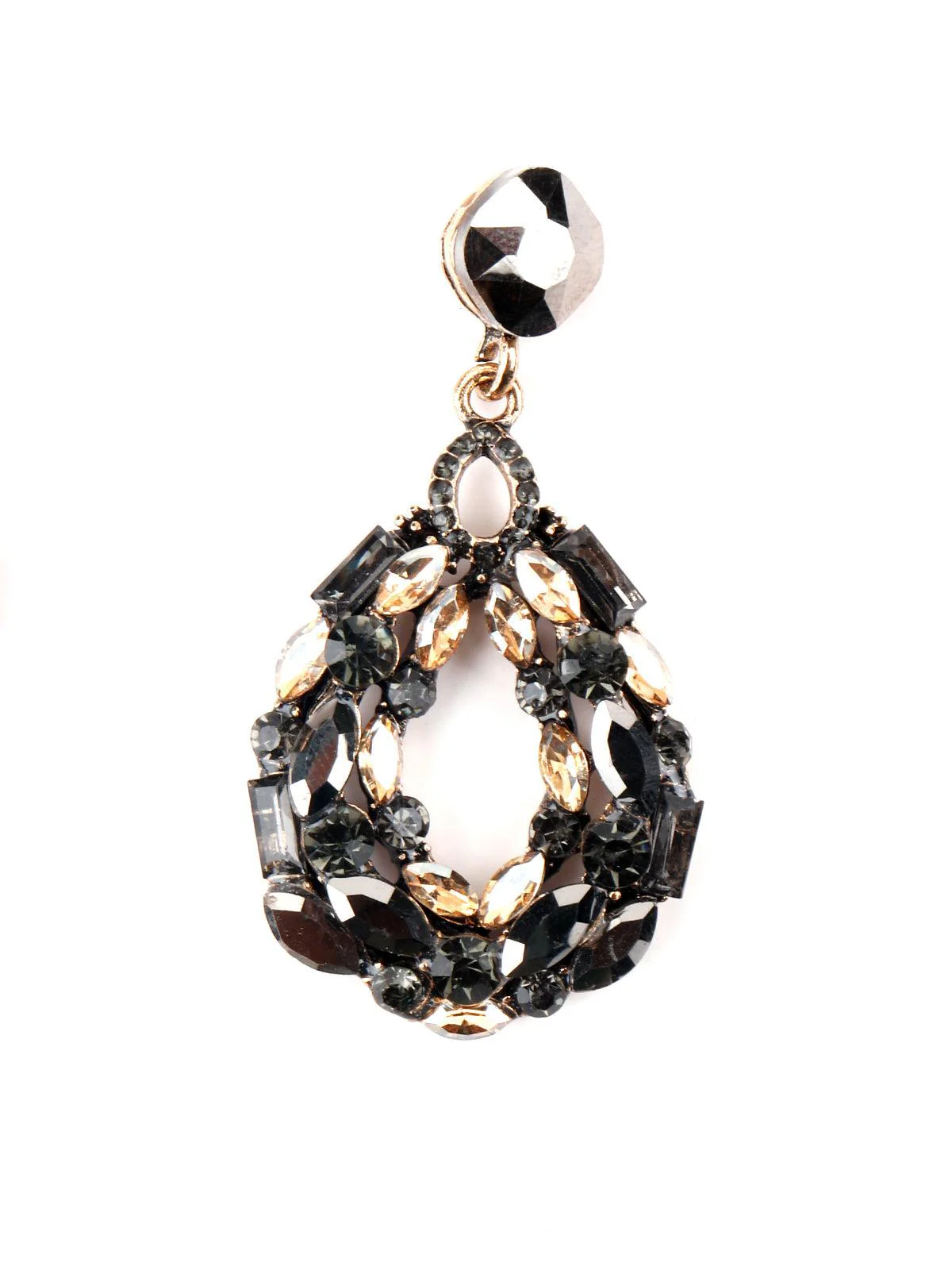 Odette Women Drop Shape Black Diamante Rhine Stone Dangle Earrings - Image 4