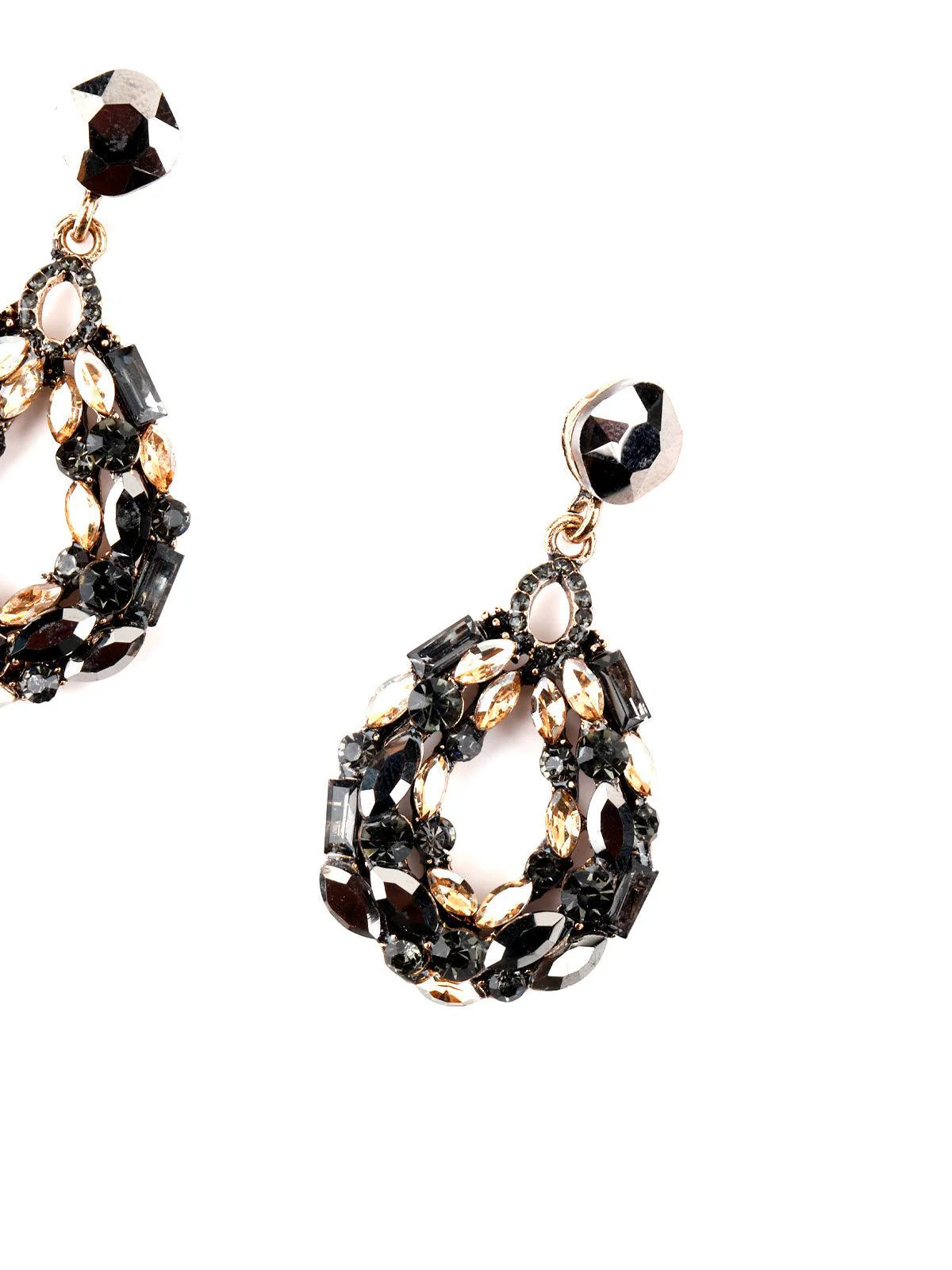 Odette Women Drop Shape Black Diamante Rhine Stone Dangle Earrings - Image 5