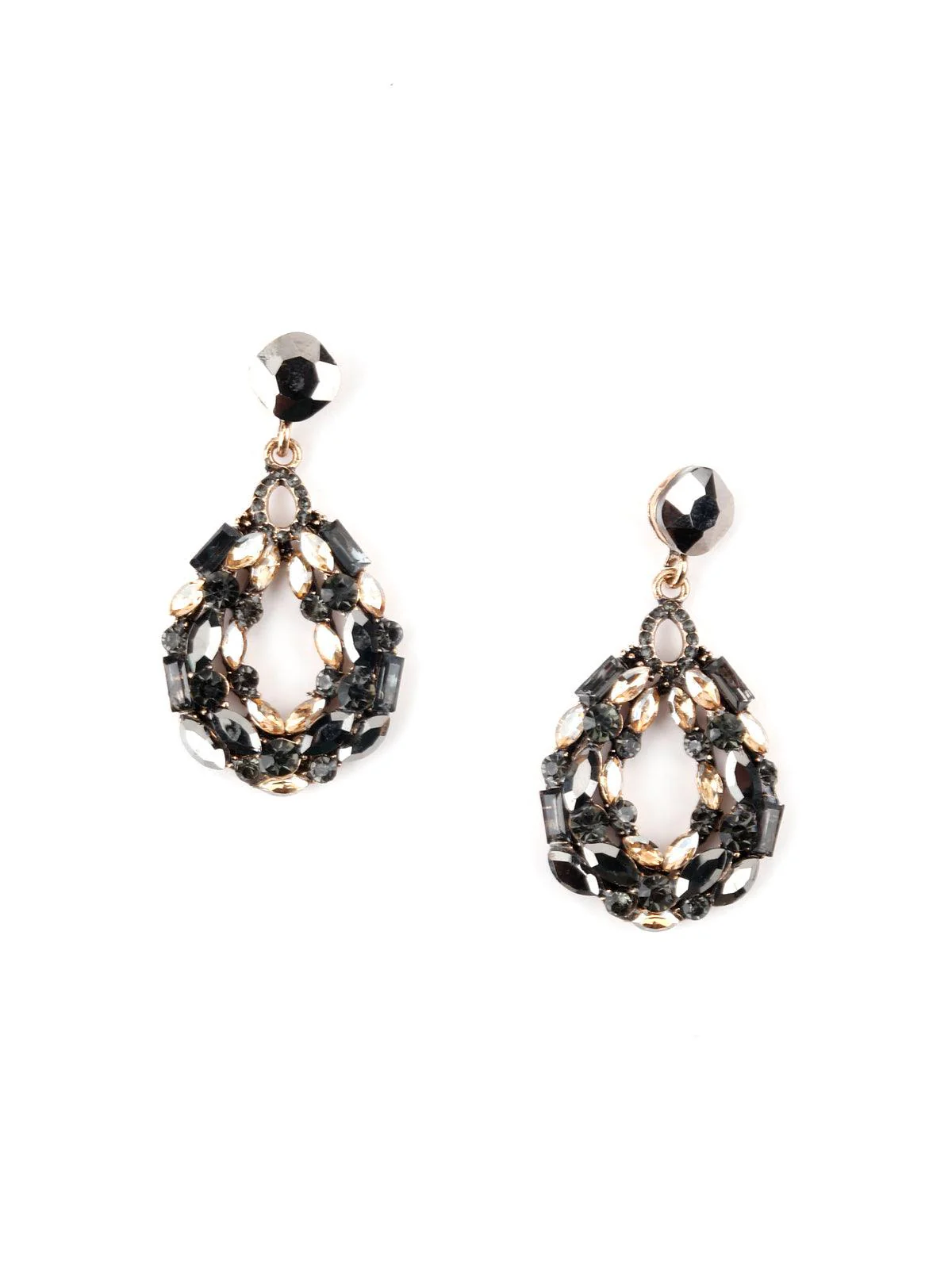 Odette Women Drop Shape Black Diamante Rhine Stone Dangle Earrings - Image 6