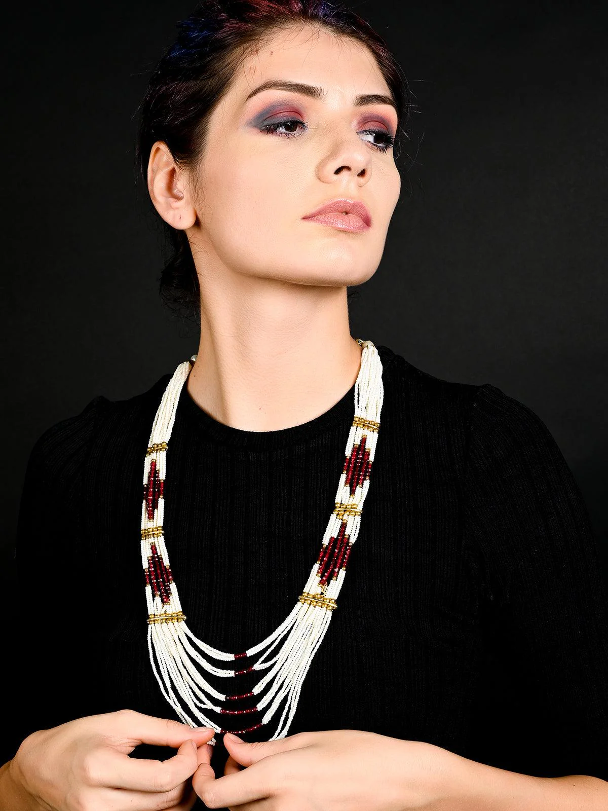 Odette Women Elegant Maroon Long Necklace - Image 2