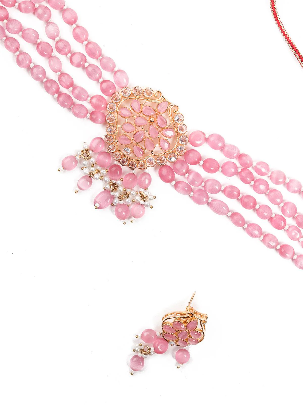 Odette Women Elegant Pink Mani Choker With Earrings - Image 6