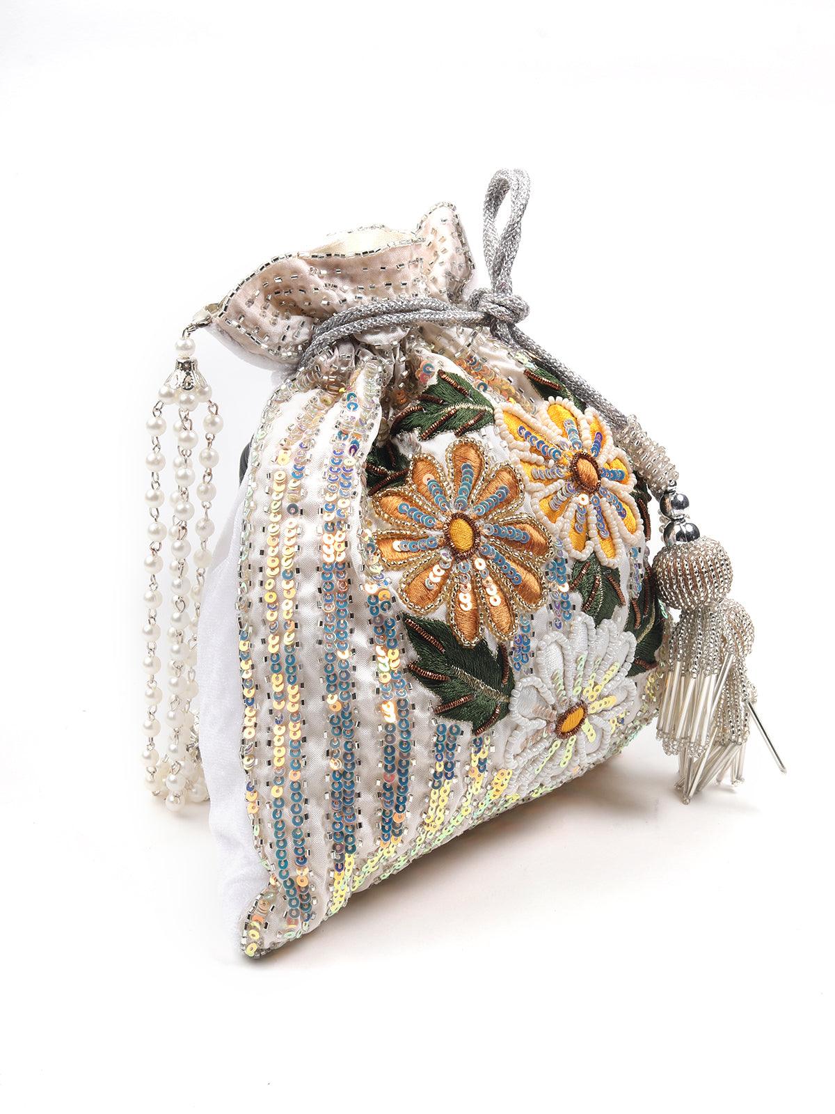 Odette Women Elegant White Embellished Potli! - Image 5