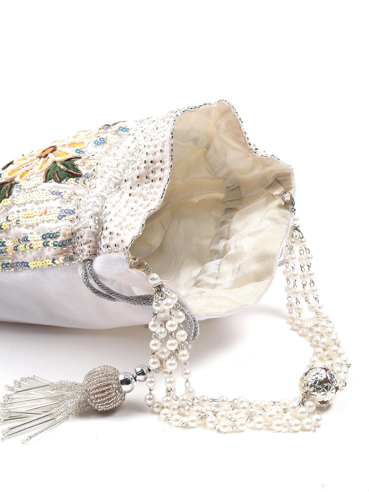 Odette Women Elegant White Embellished Potli! - Image 6