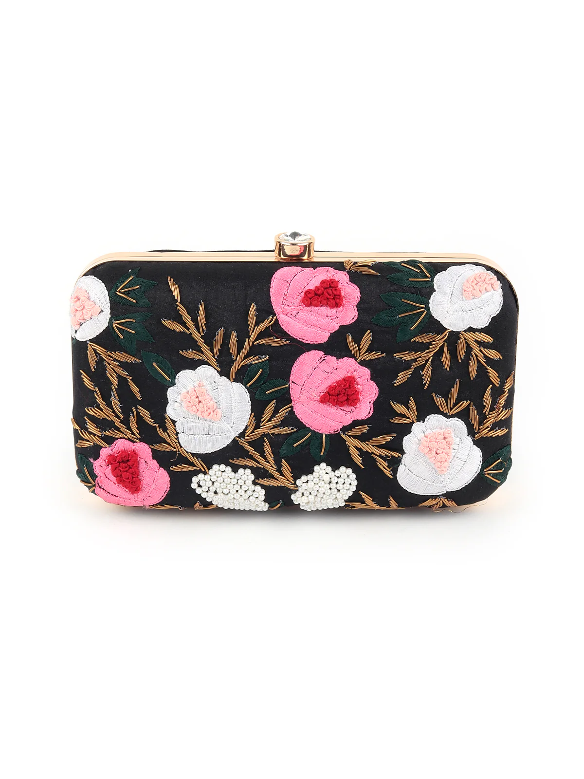 Odette Women Embroidered Rectangular Black Clutch - Image 4