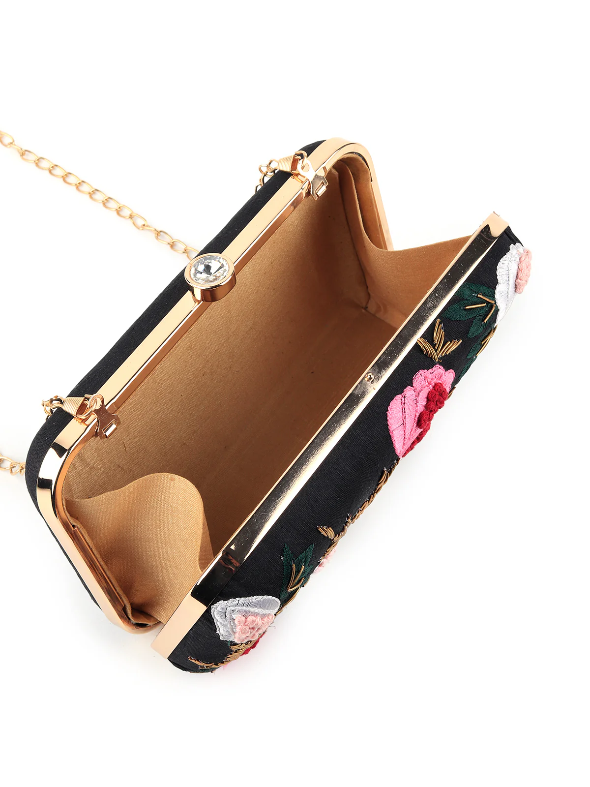 Odette Women Embroidered Rectangular Black Clutch - Image 7
