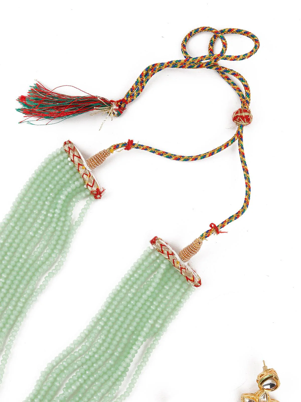 Odette Women Enduring Mint Green Multistring Onyx-Kundan-Pearl Necklace Set - Image 6