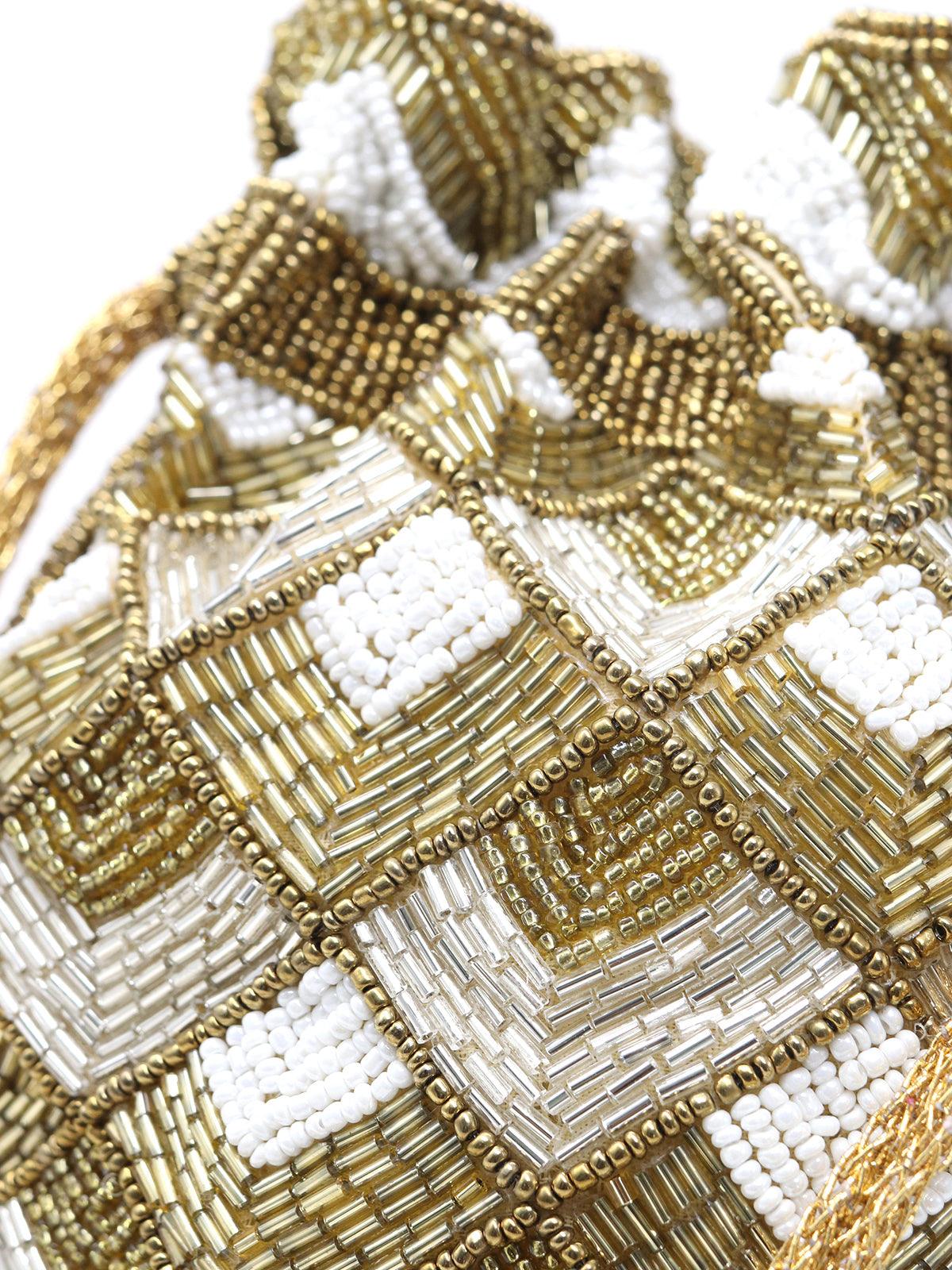 Odette Women Enticing Golden Beaded Potli Handbag - Image 5