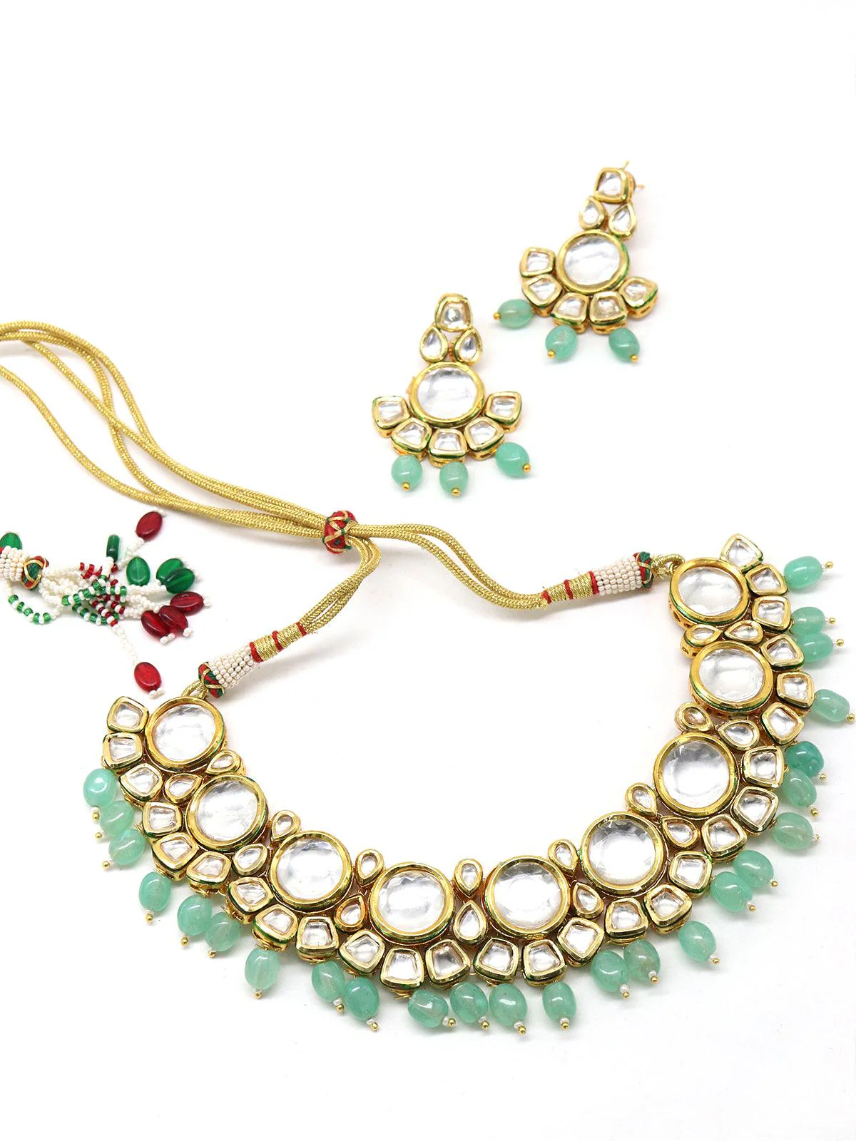 Odette Women Ethnic Heavy Semiprecious Kundan & Enameled Necklace With Earrings! - Image 3