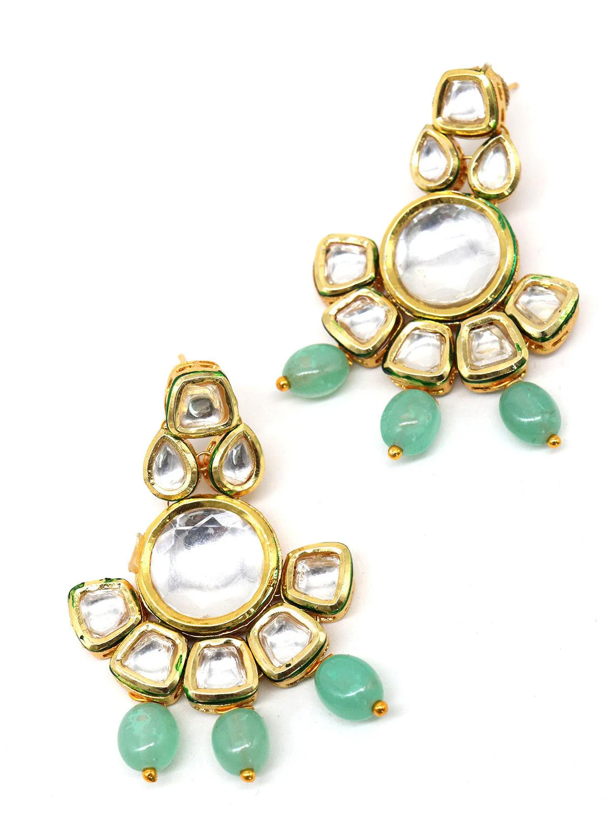Odette Women Ethnic Heavy Semiprecious Kundan & Enameled Necklace With Earrings! - Image 5