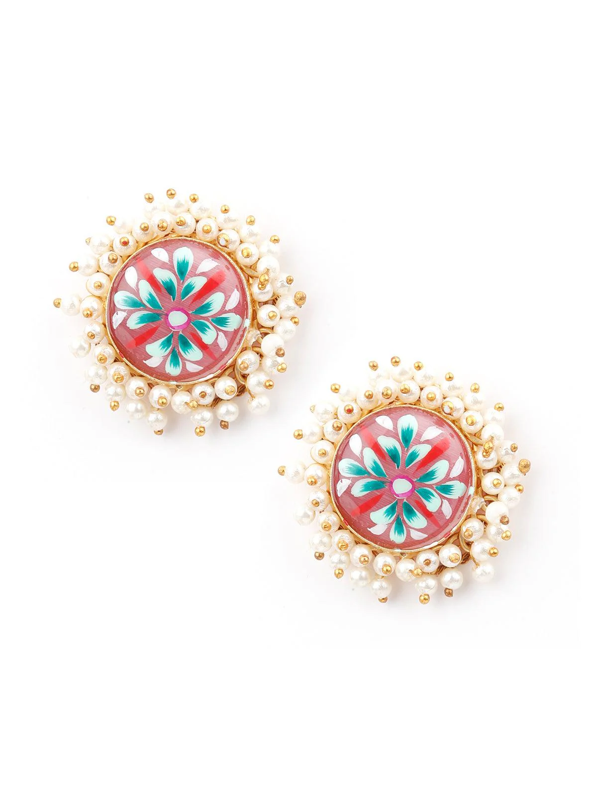 Odette Women Ethnic Pink Floral Tinted Studs - Image 4