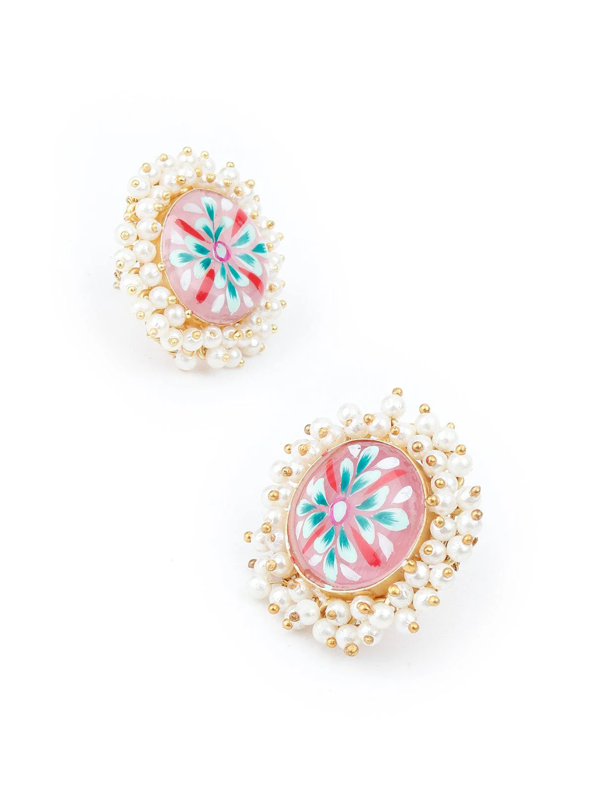 Odette Women Ethnic Pink Floral Tinted Studs - Image 6