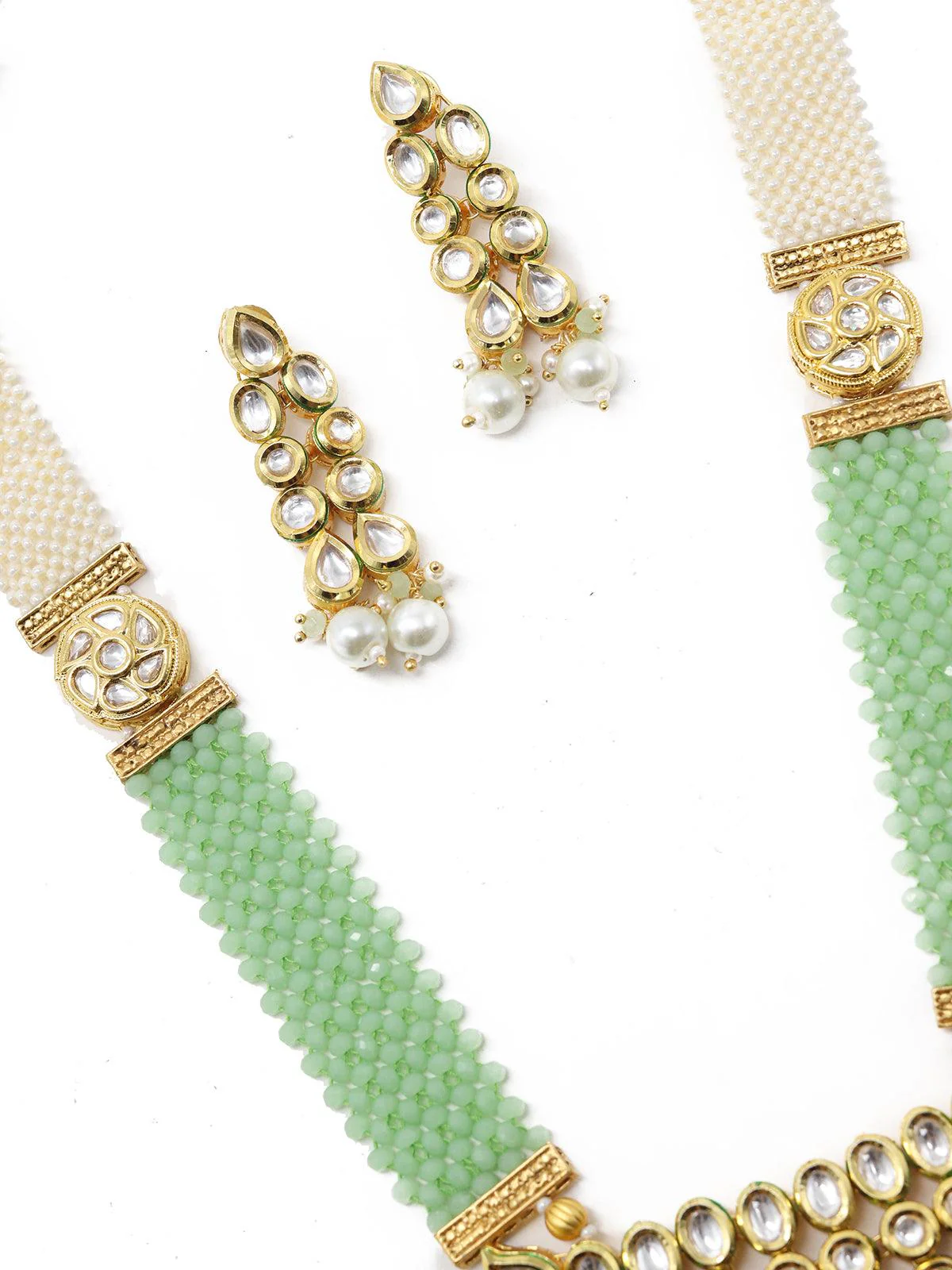 Odette Women Fancy Green Onyx And Pearl Necklace Set - Image 4