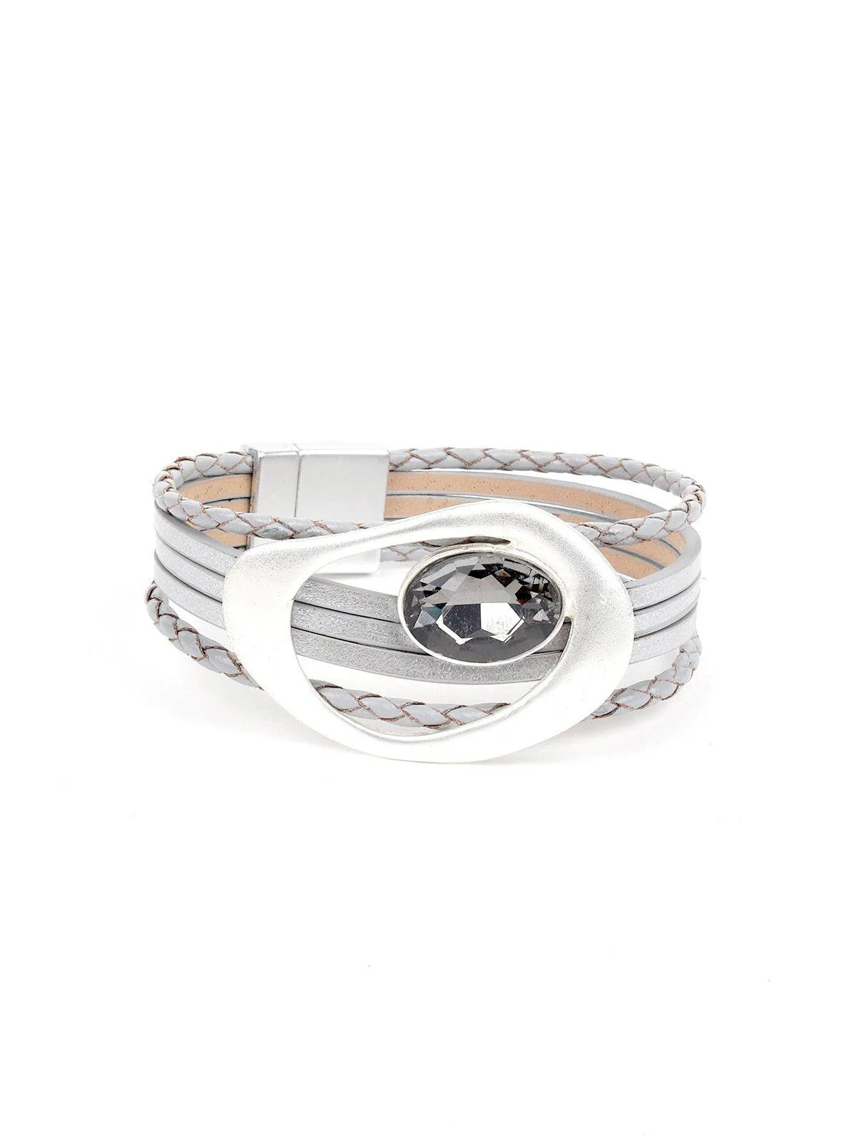 Odette Women Faux Leather Grey Layered Wrap Bracelet - Image 3