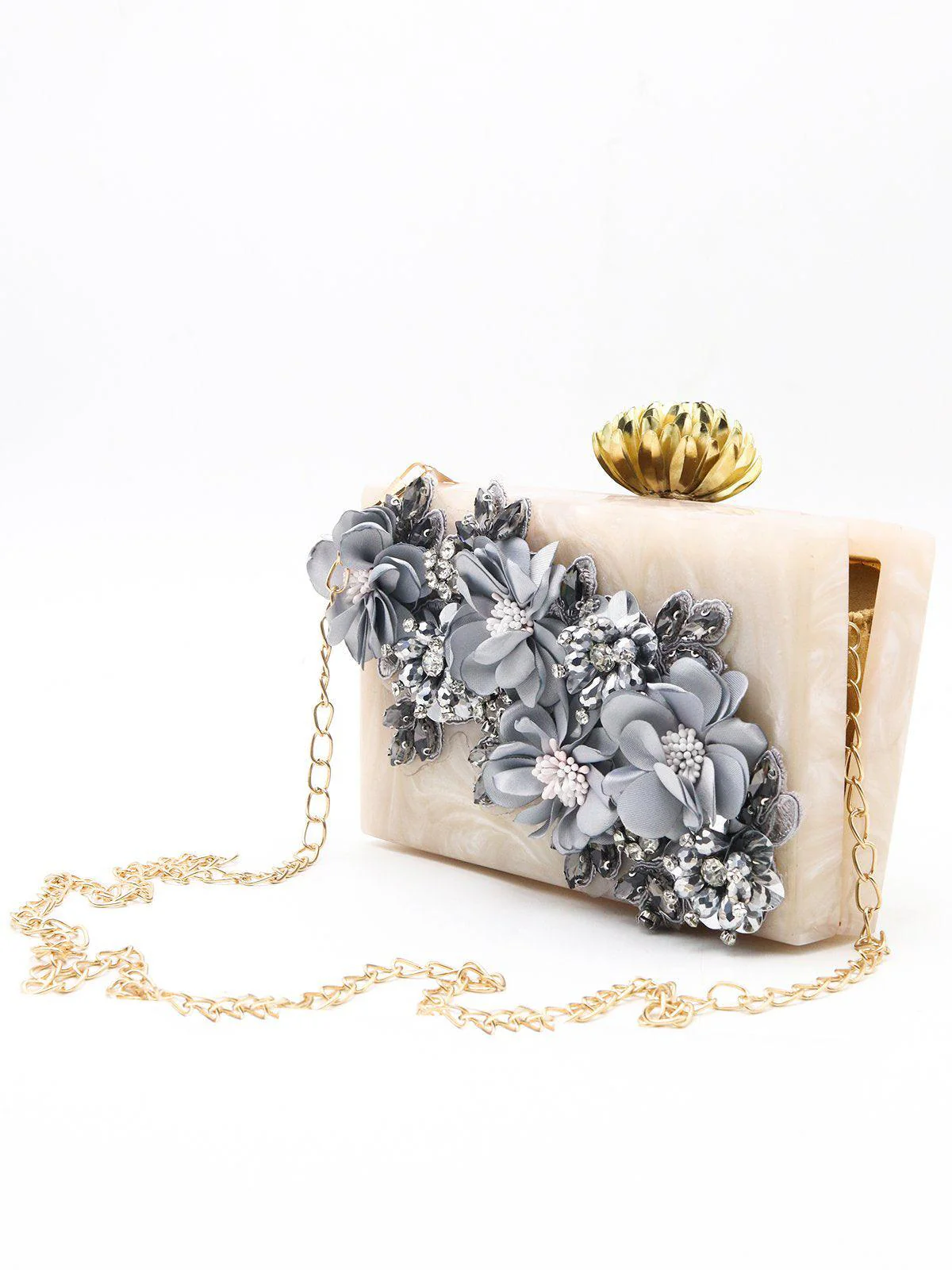 Odette Women Off White Floral Handmade Resin Clutch - Image 3