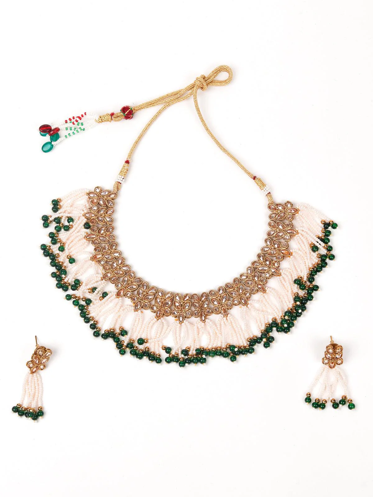 Odette Women Floral Kundan Pearl Choker With Earrings - Image 3