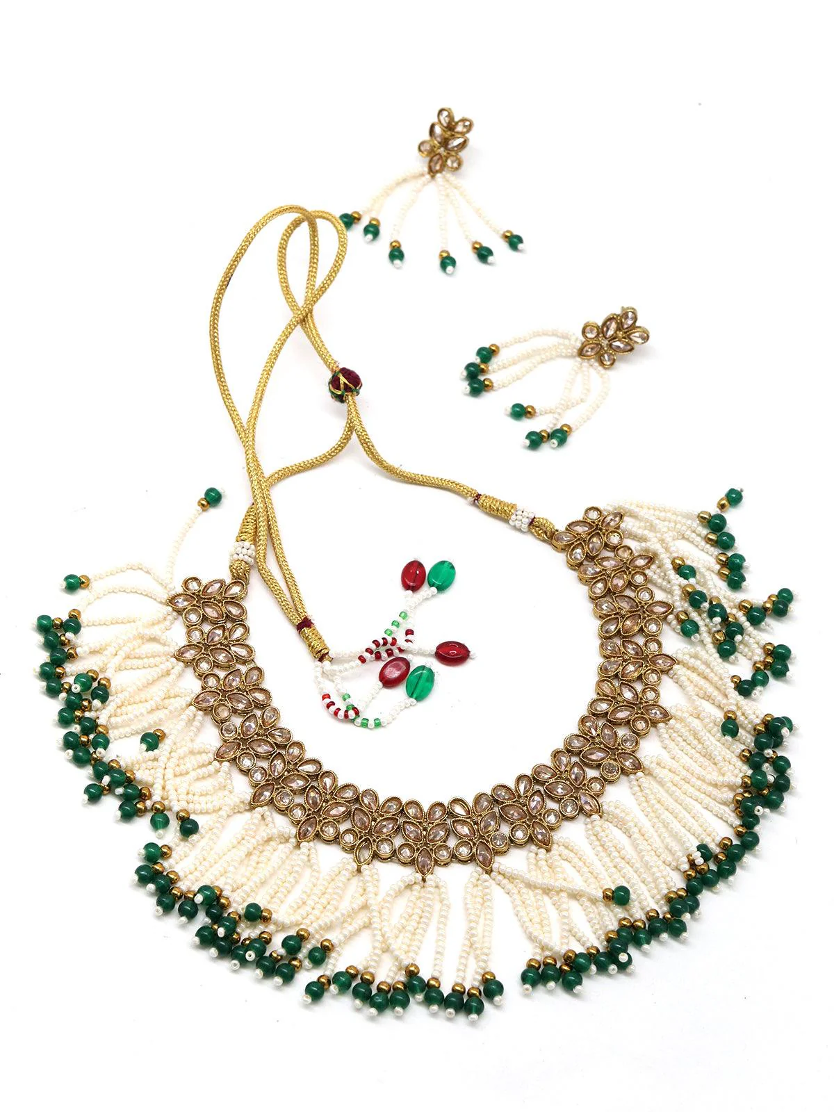 Odette Women Floral Kundan Pearl Choker With Earrings - Image 4