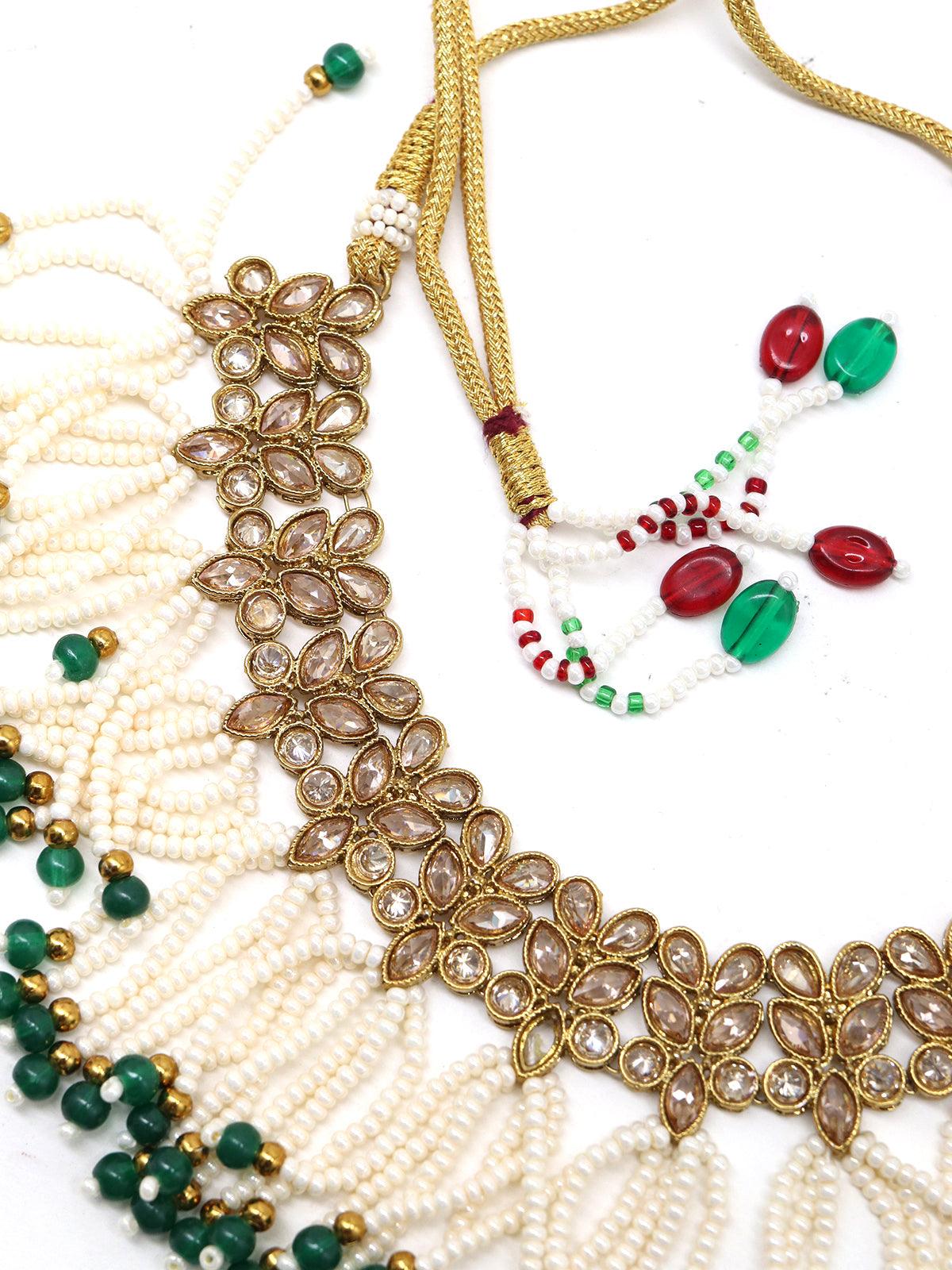 Odette Women Floral Kundan Pearl Choker With Earrings - Image 5