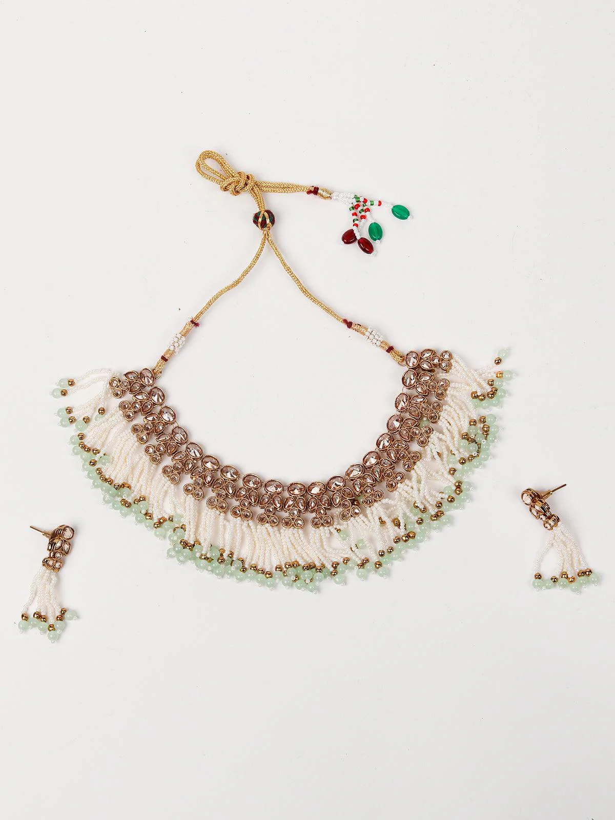 Odette Women Floral Kundan Pearl Choker With Earrings - Image 2