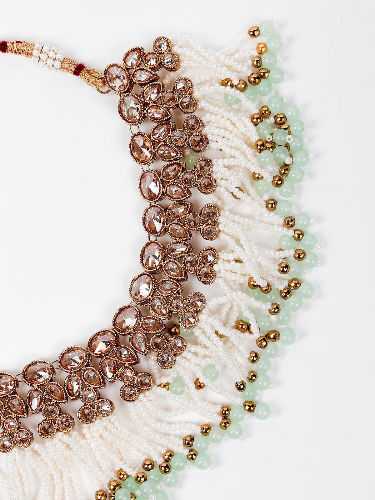 Odette Women Floral Kundan Pearl Choker With Earrings - Image 4