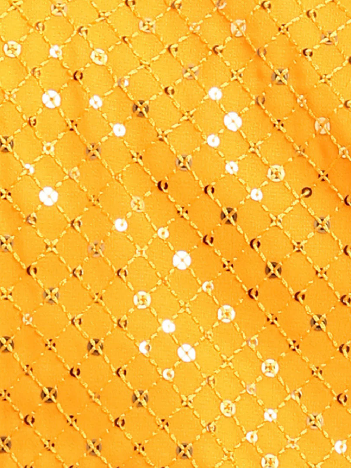 Odette Women Yellow Georgette Designer Sequins Saree With Unstitched Blouse - Image 6