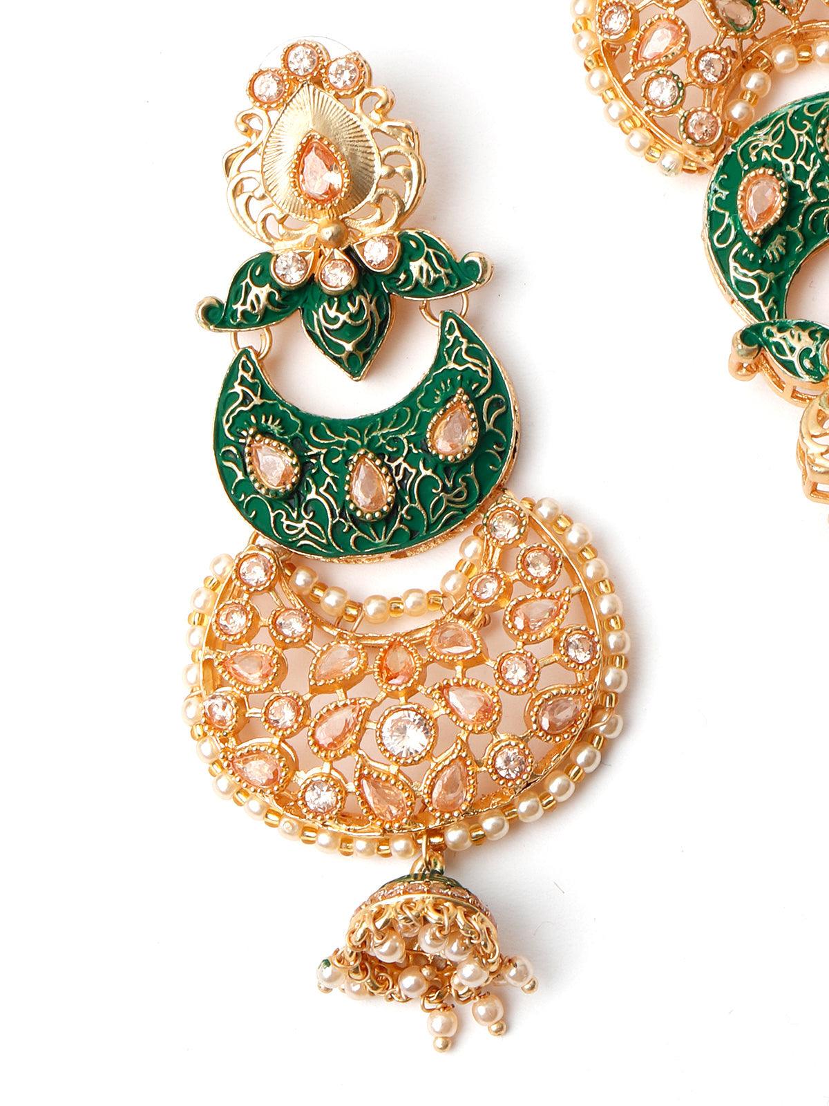 Odette Women Gold Tone Green Enameled Dangle Earrings - Image 4
