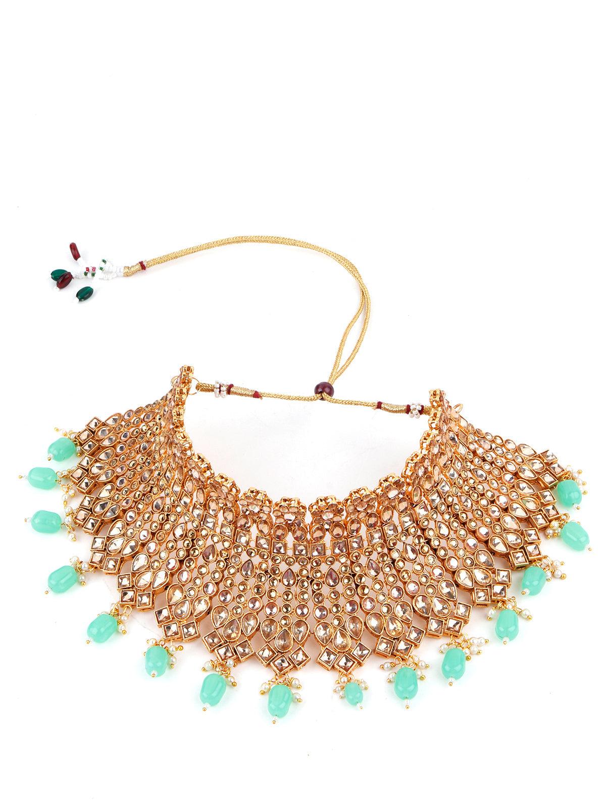 Odette Women Gold Tone Green Mani Choker Set! - Image 6