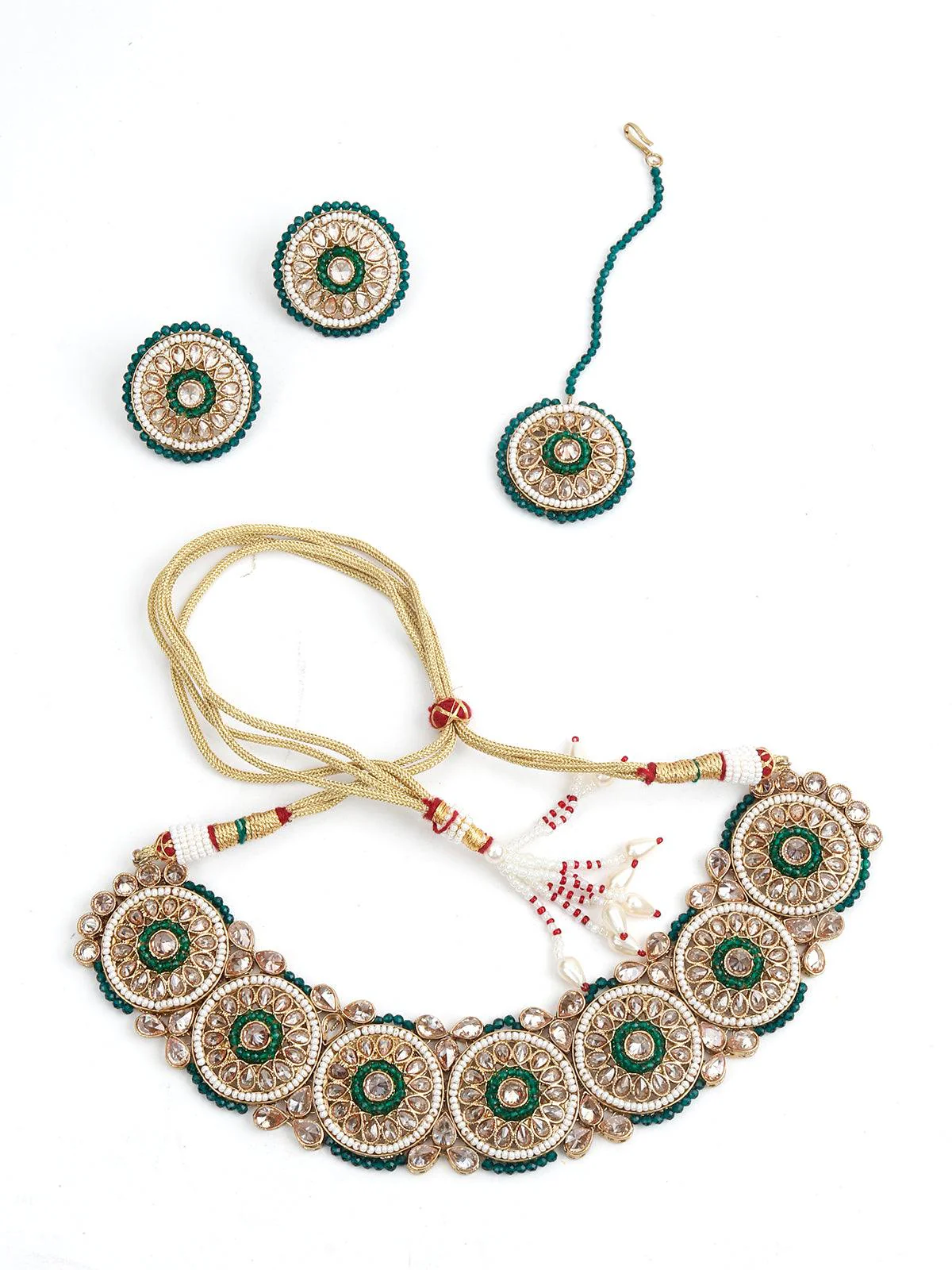 Odette Women Gold Tone Pearls -Green Onyx Choker Set - Image 3