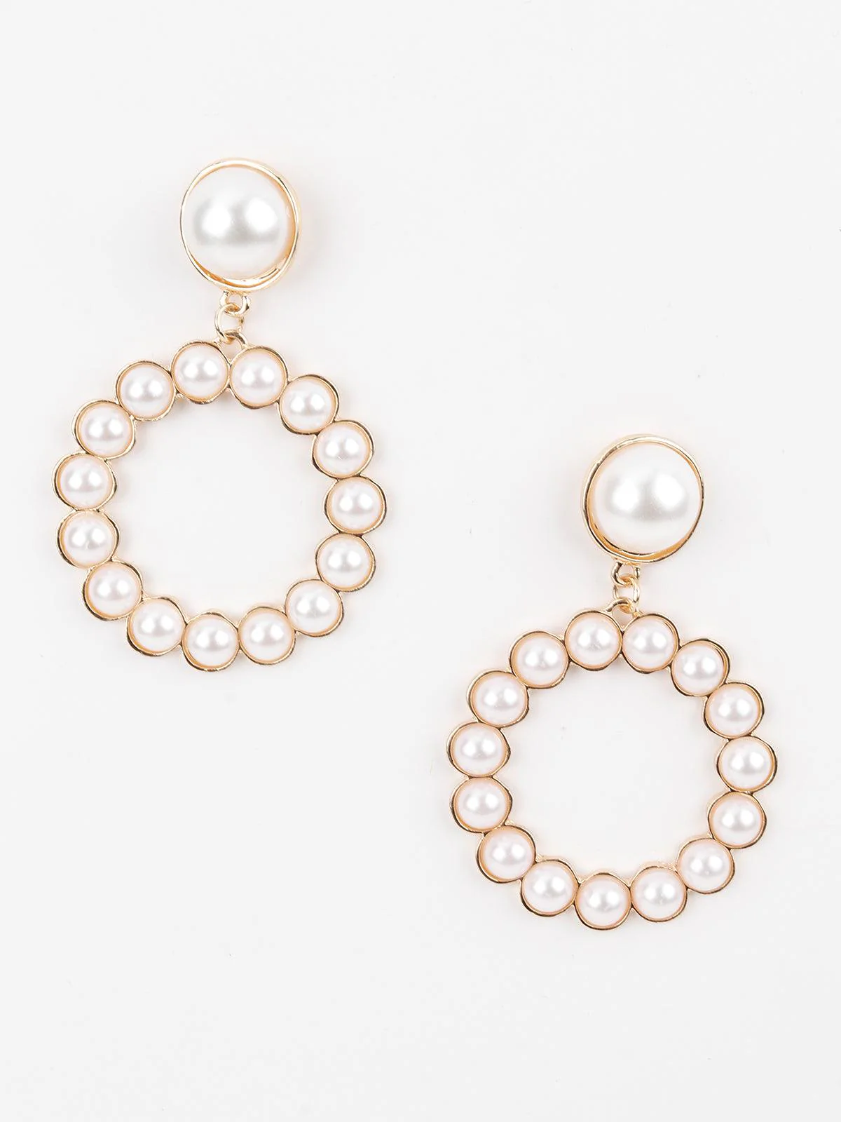 Odette Women Gold Tone White Pearl Cute Dangle Earrings - Image 6