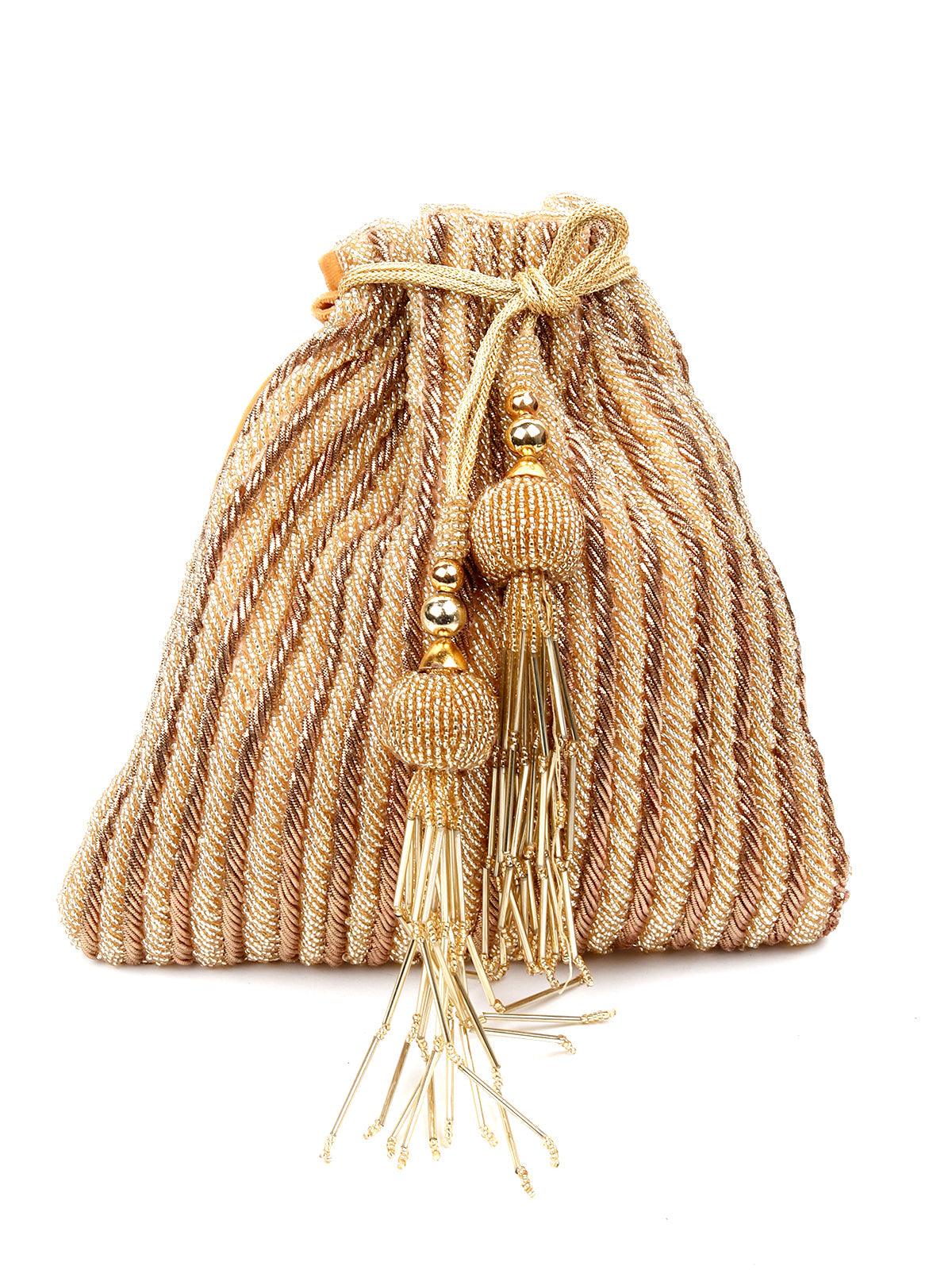 Odette Women Golden Beaded Potli - Image 3