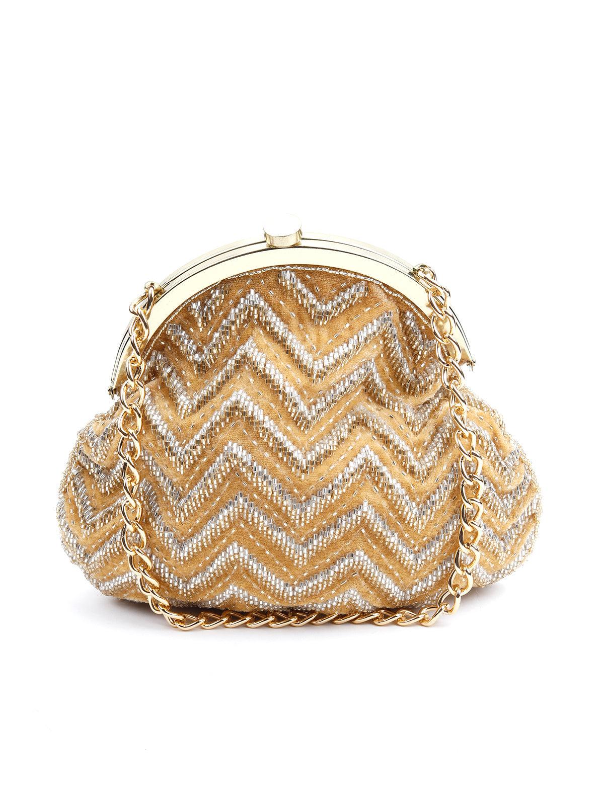 Odette Women Golden Beaded Shiny Batuwa! - Image 3