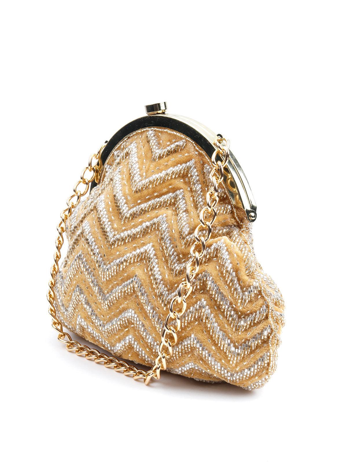 Odette Women Golden Beaded Shiny Batuwa! - Image 4
