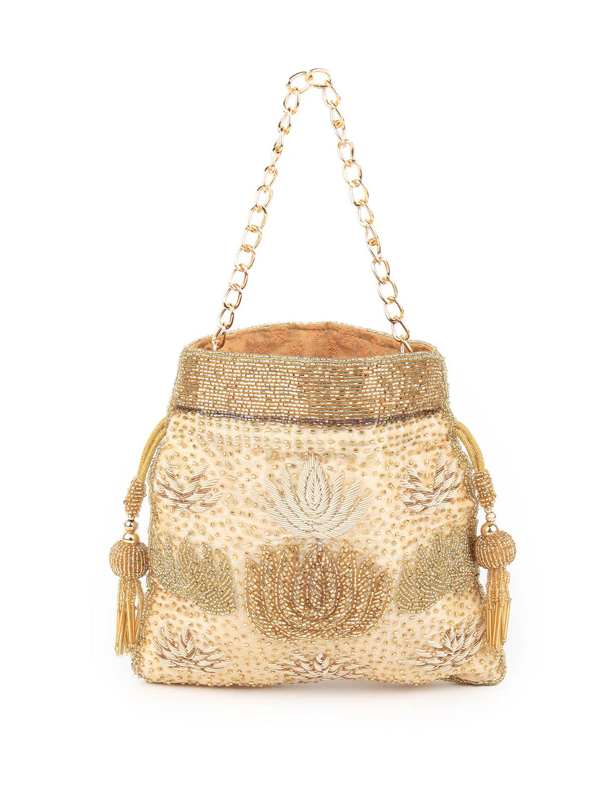 Odette Women Golden Bright Potli Bag - Image 3