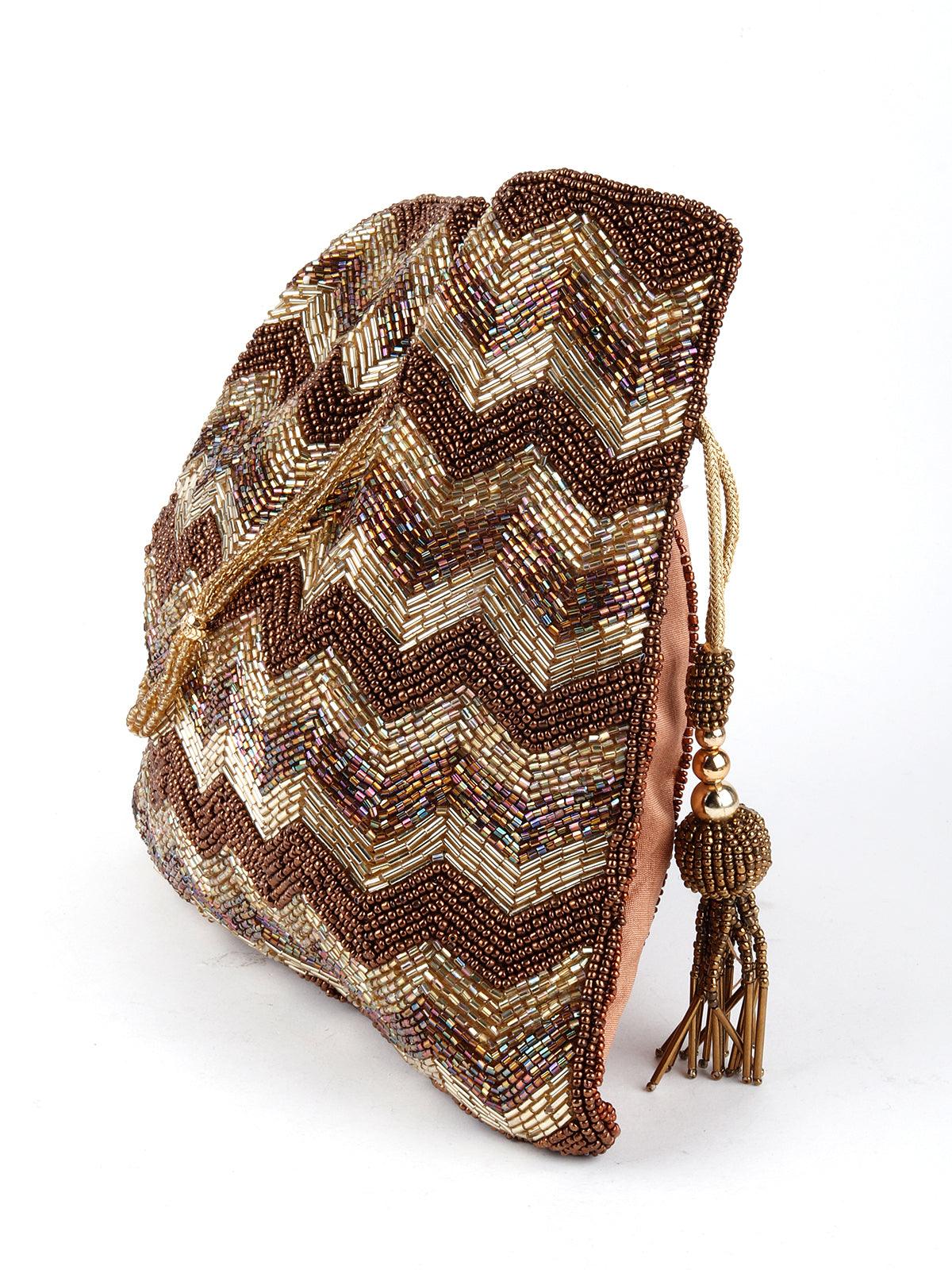 Odette Women Golden Charismatic Beaded Potli - Image 3