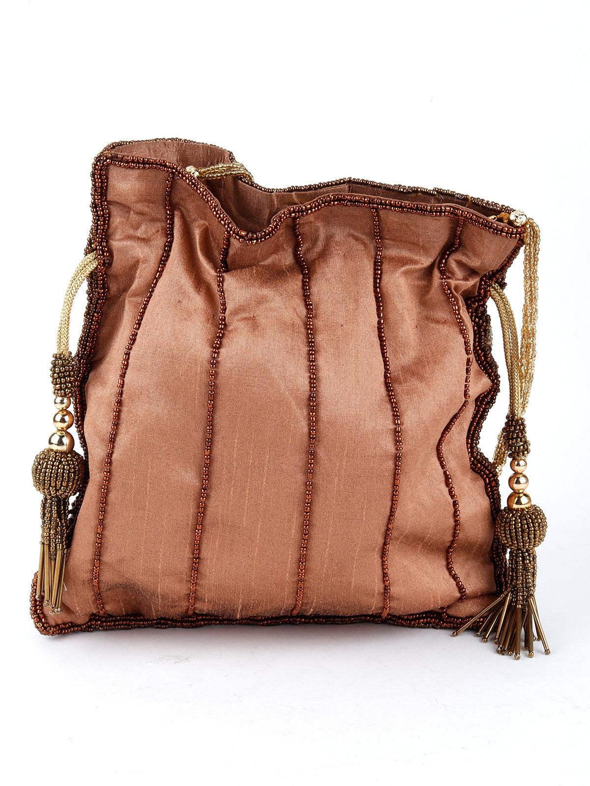 Odette Women Golden Charismatic Beaded Potli - Image 6