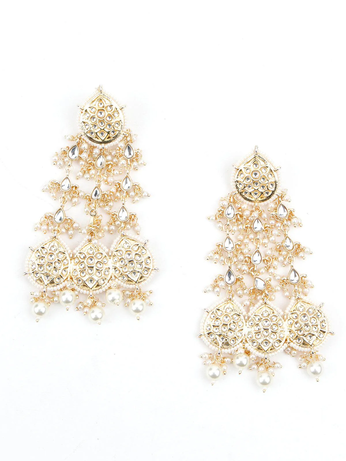 Odette Women Golden Dangle White Pearl Dangle Earrings! - Image 3
