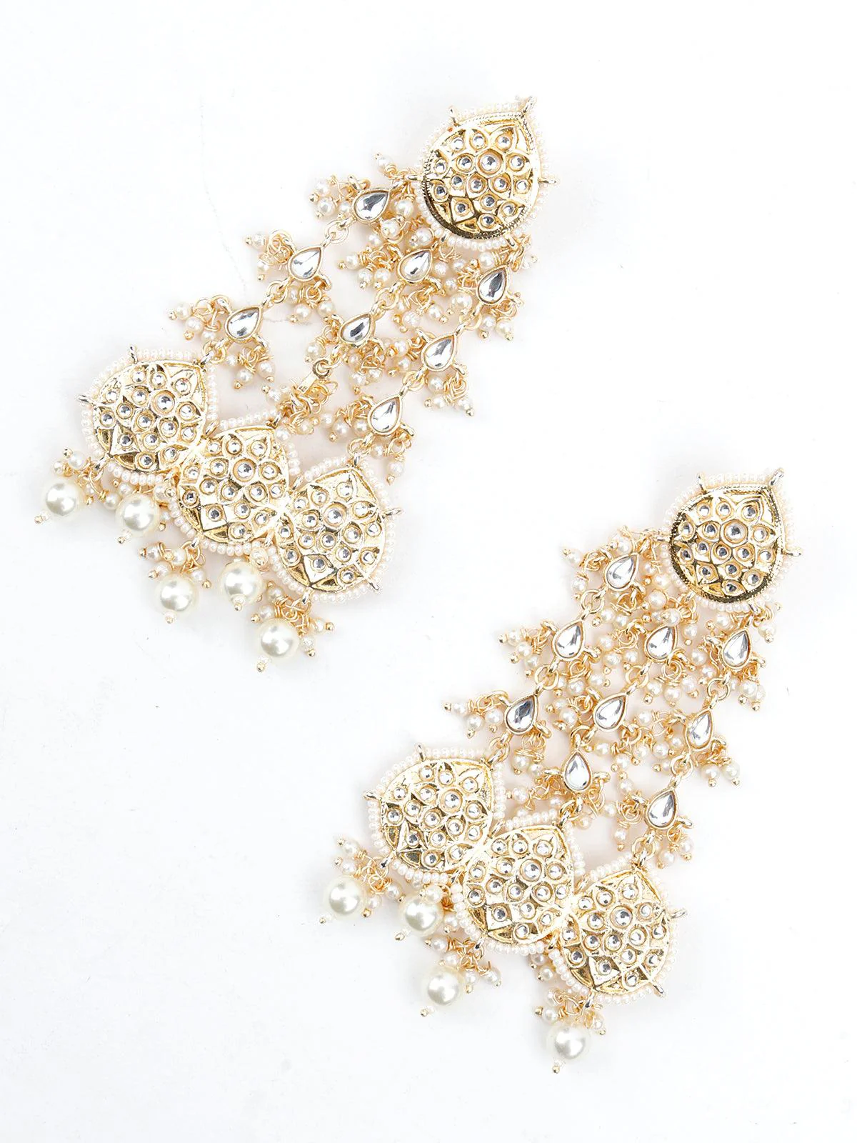 Odette Women Golden Dangle White Pearl Dangle Earrings! - Image 4