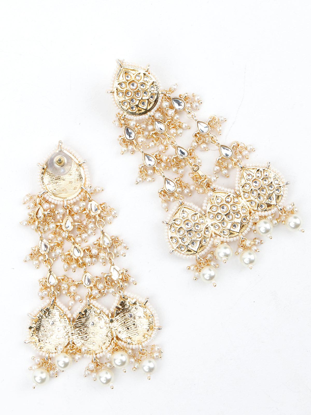 Odette Women Golden Dangle White Pearl Dangle Earrings! - Image 6