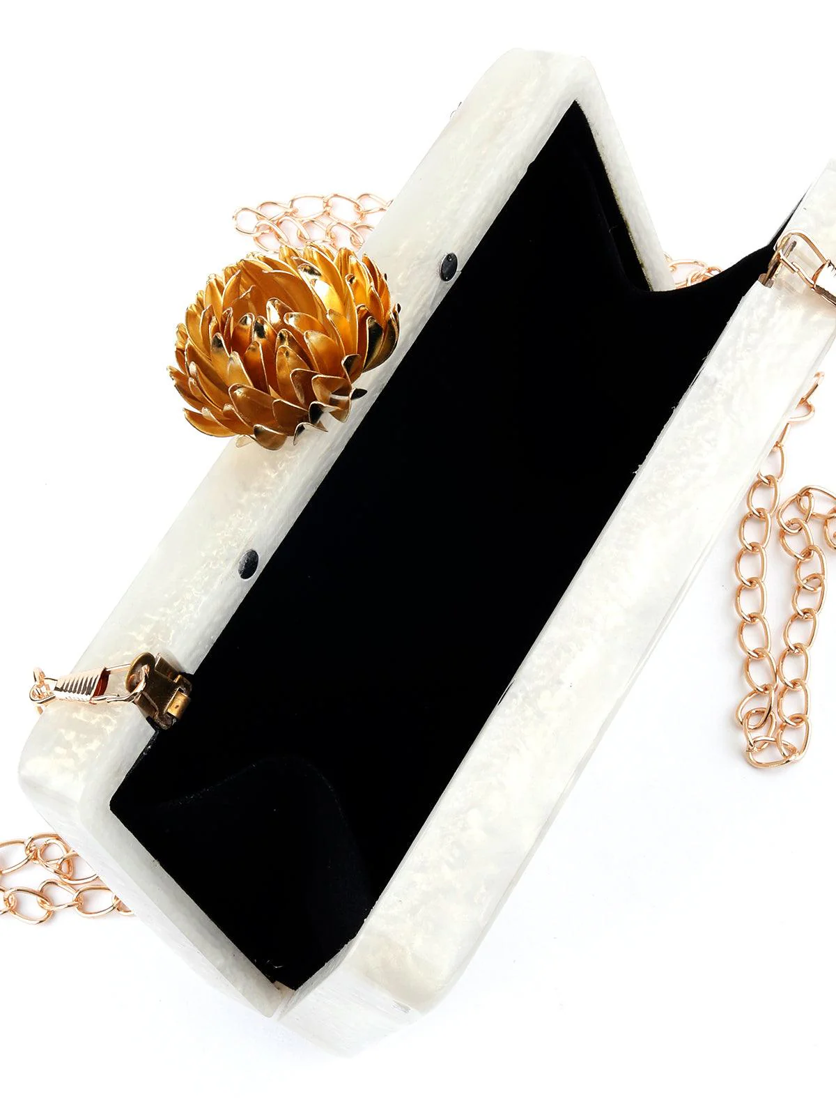 Odette Women Golden Resin Embellished Beautiful Box Clutch - Image 3