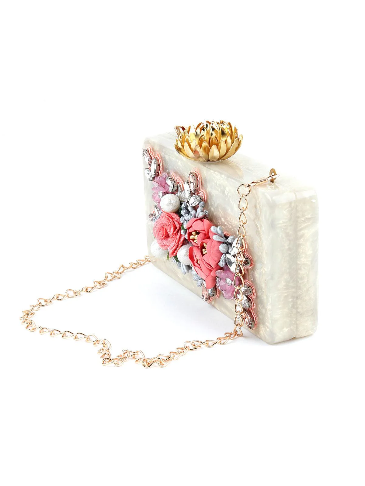 Odette Women Golden Resin Embellished Beautiful Box Clutch - Image 5