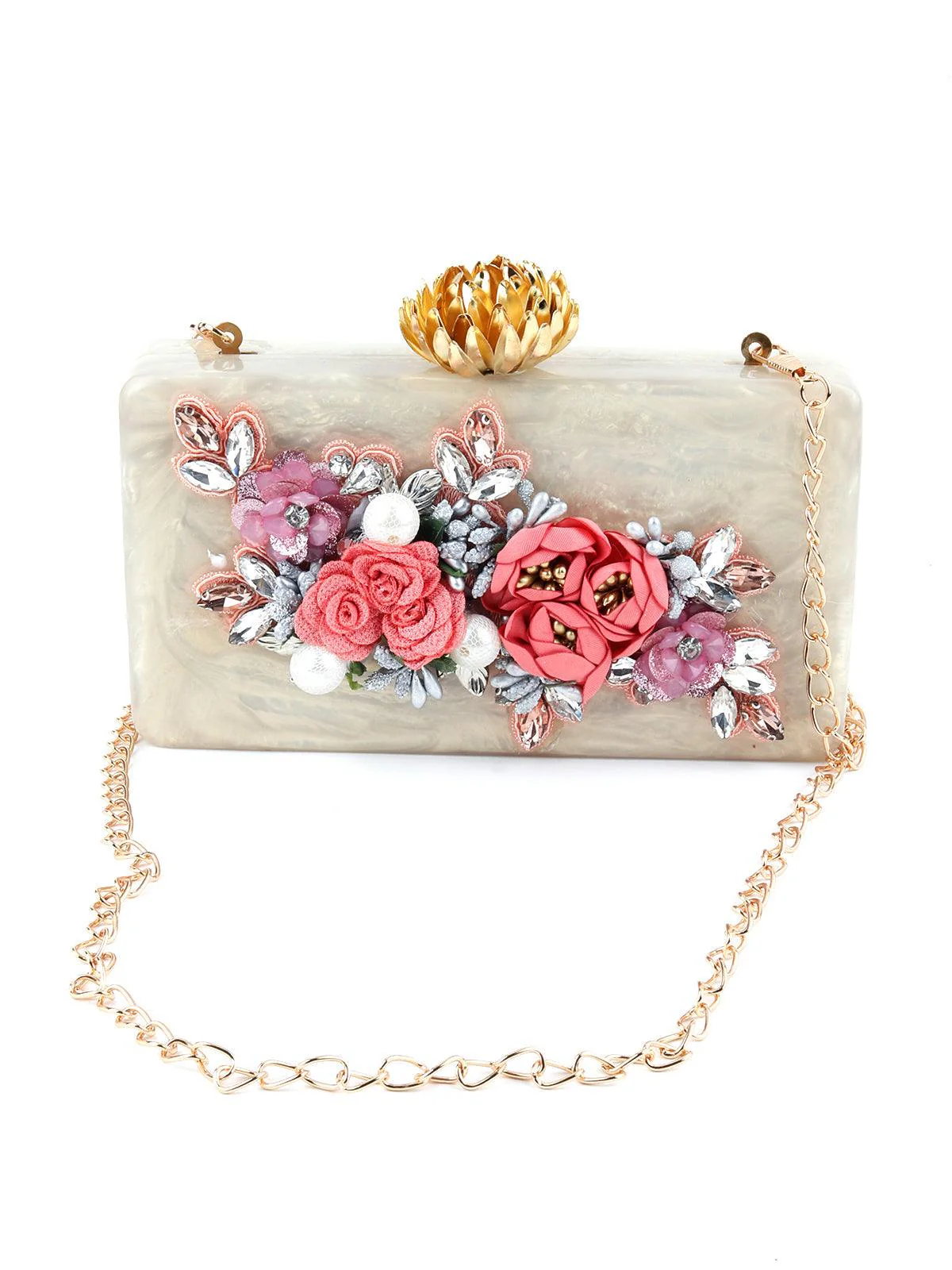 Odette Women Golden Resin Embellished Beautiful Box Clutch - Image 6