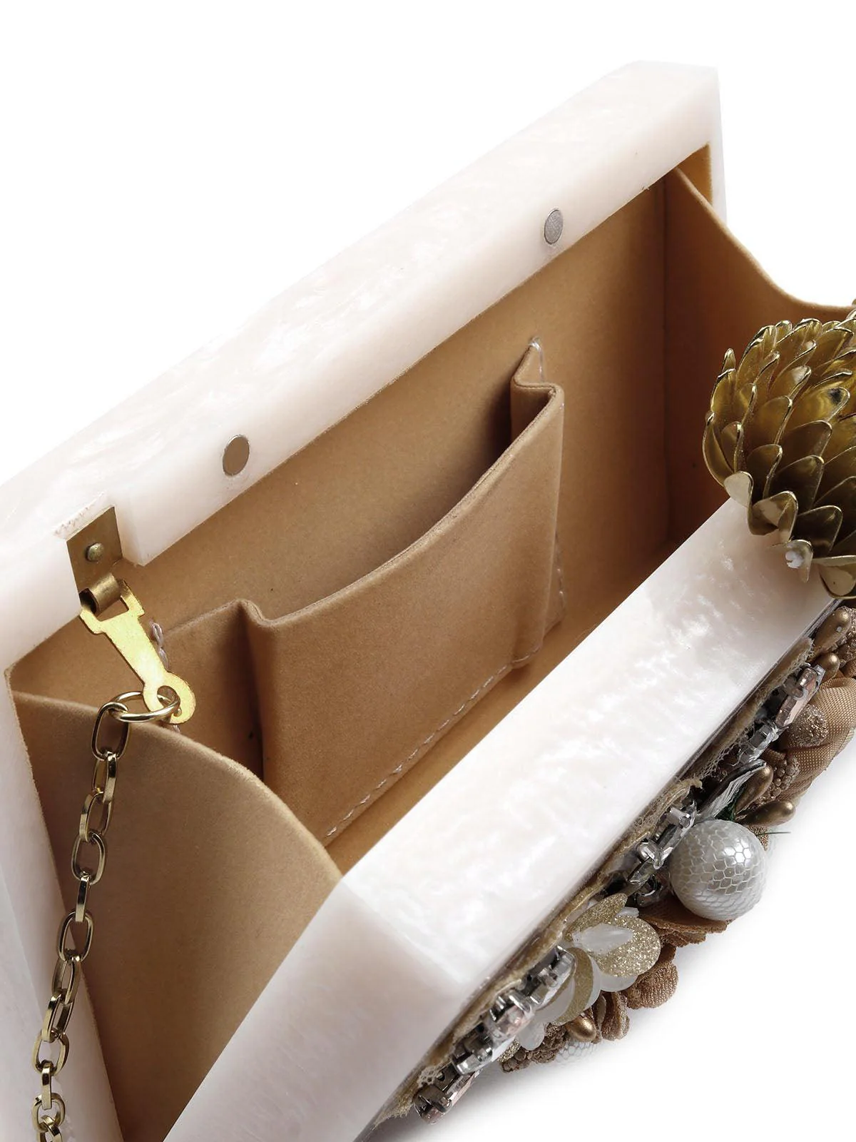 Odette Women Golden Resin Floral Embellished Box Clutch - Image 6