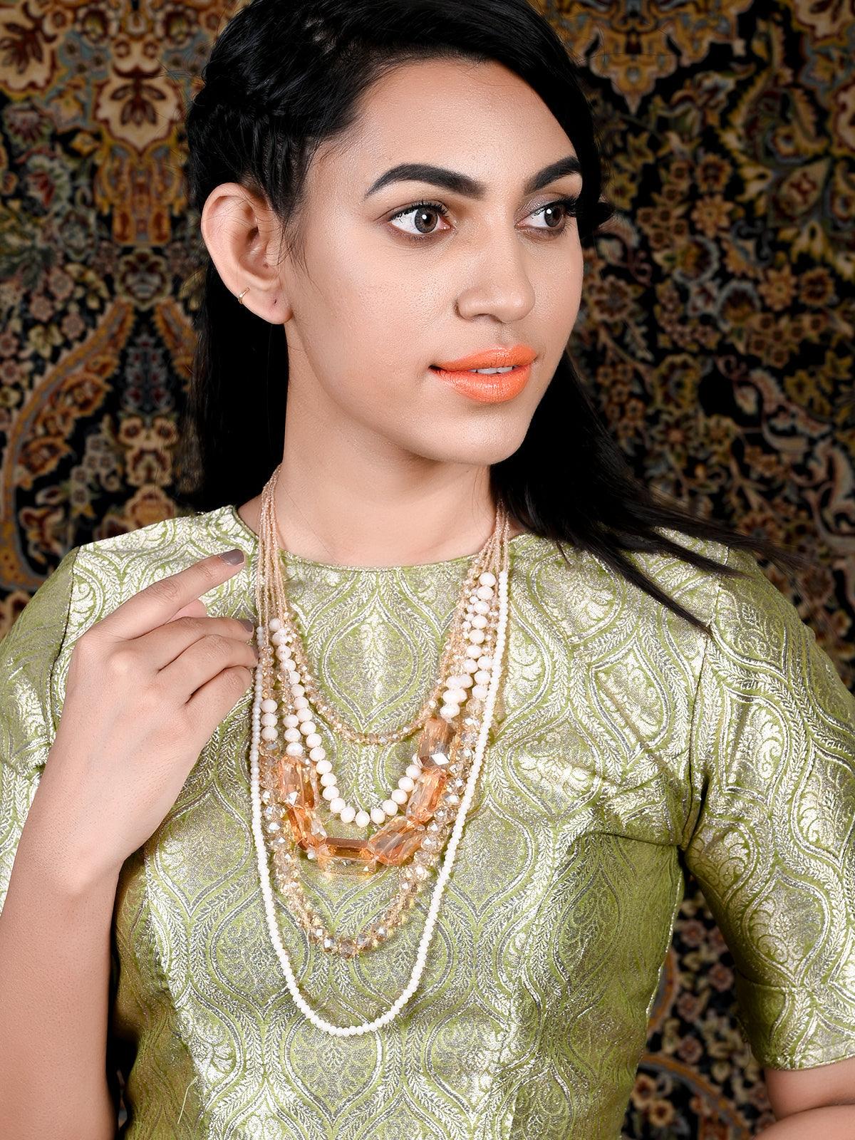 Odette Women Golden Rhine Stone Layered Cute Necklace - Image 2