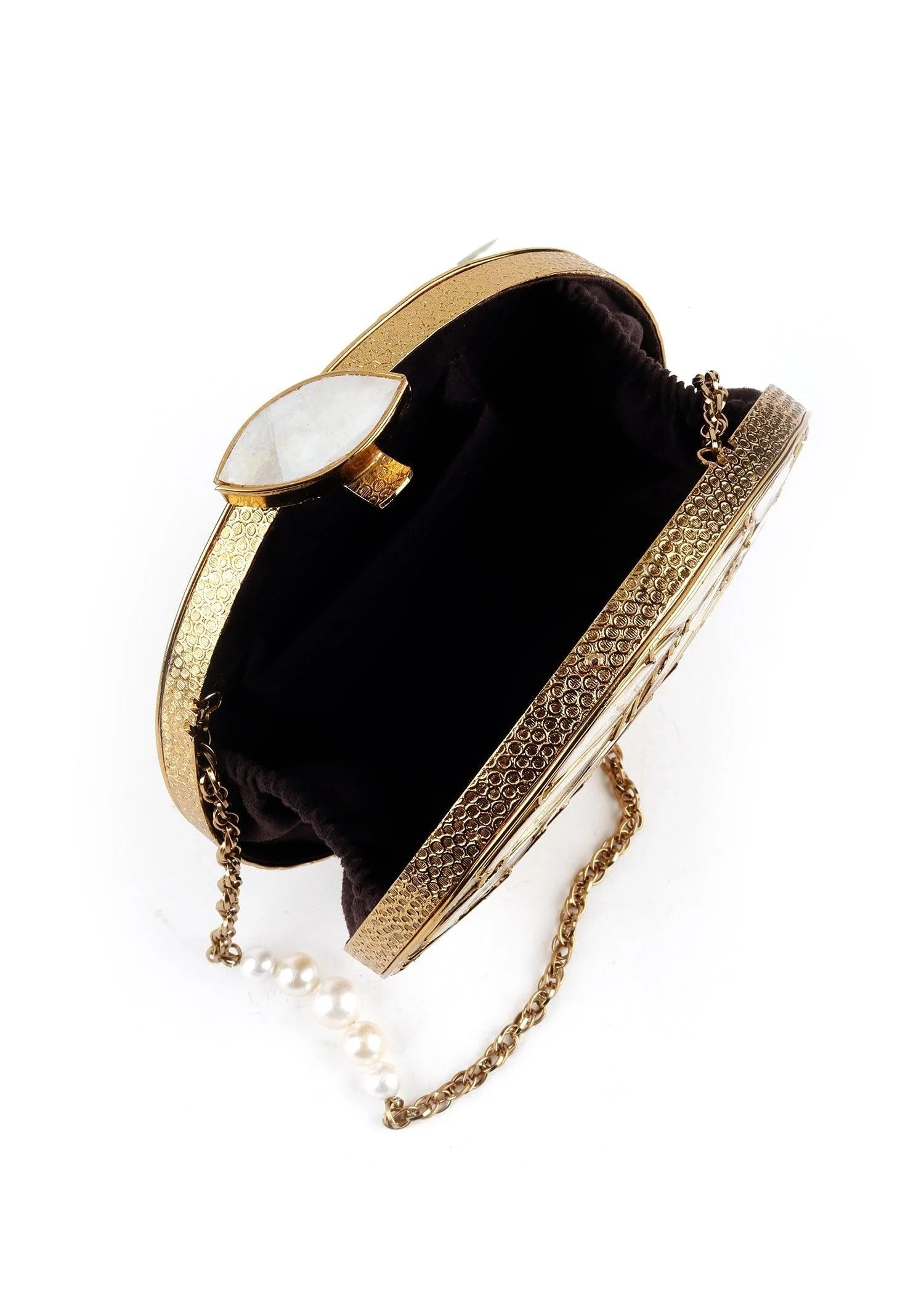 Odette Women Golden & White Metallic Round Clutch - Image 4