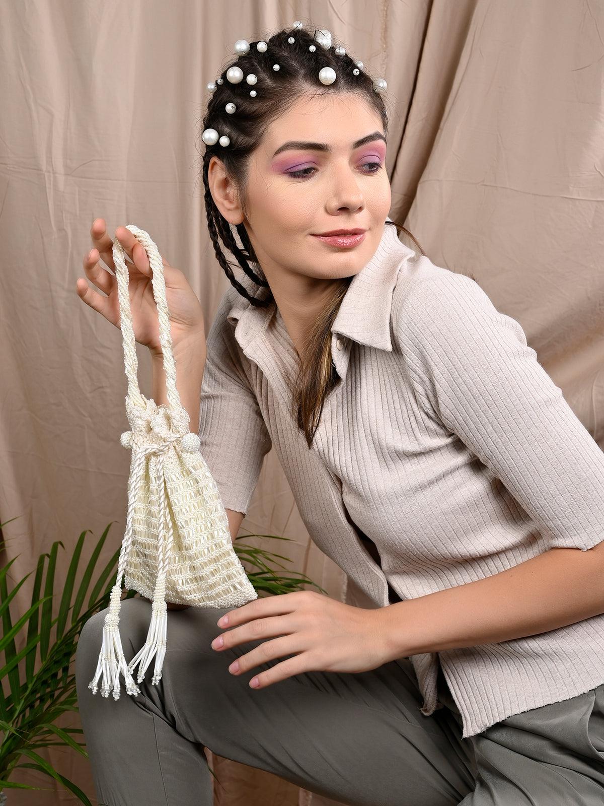 Odette Women Good-Looking Off-White Potli - Image 2