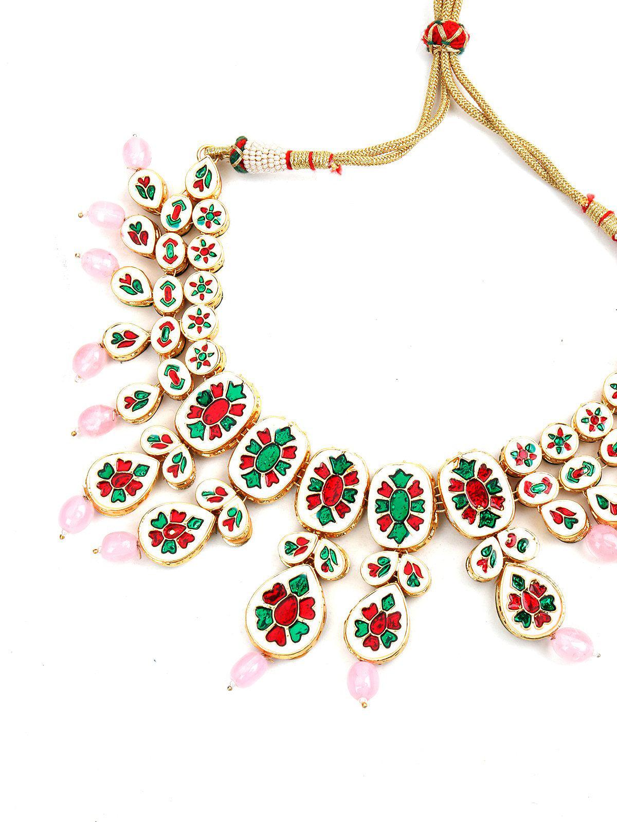 Odette Women Gorgeous Gold Tone Kundan-Pink Mani Choker Set - Image 5
