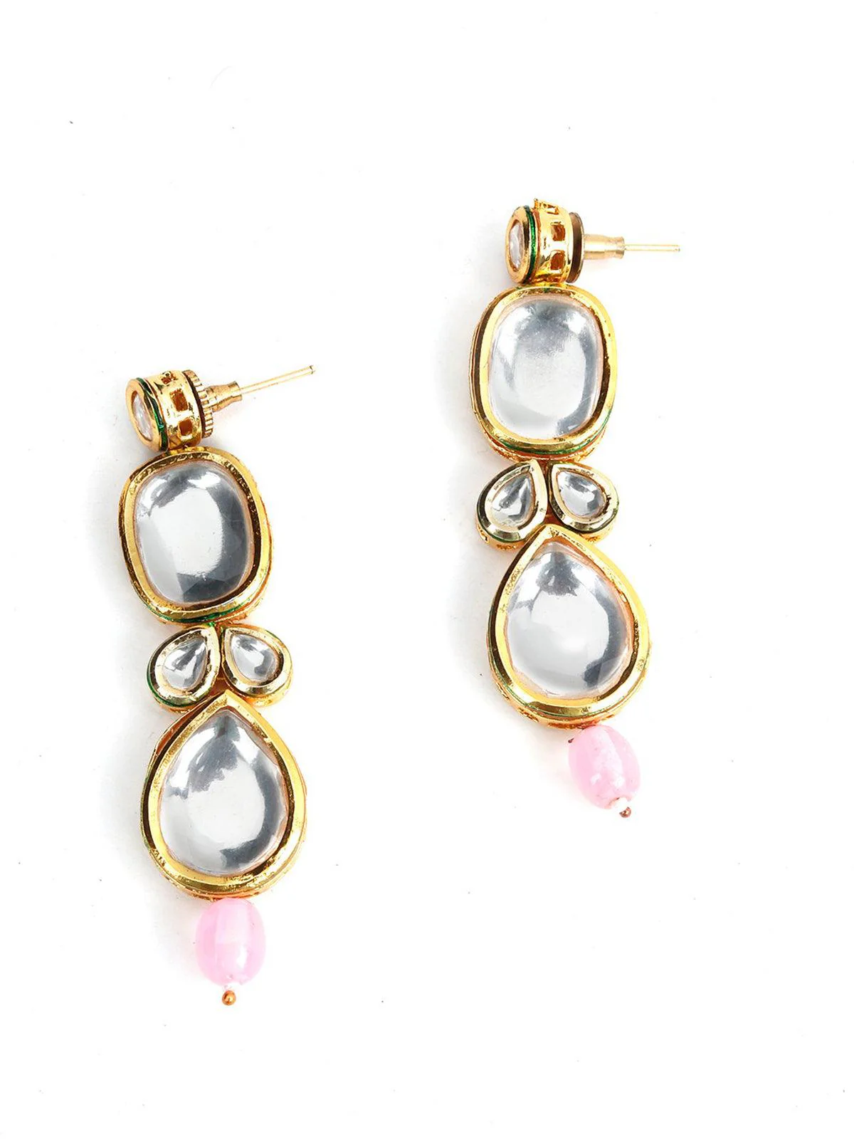 Odette Women Gorgeous Gold Tone Kundan-Pink Mani Choker Set - Image 6