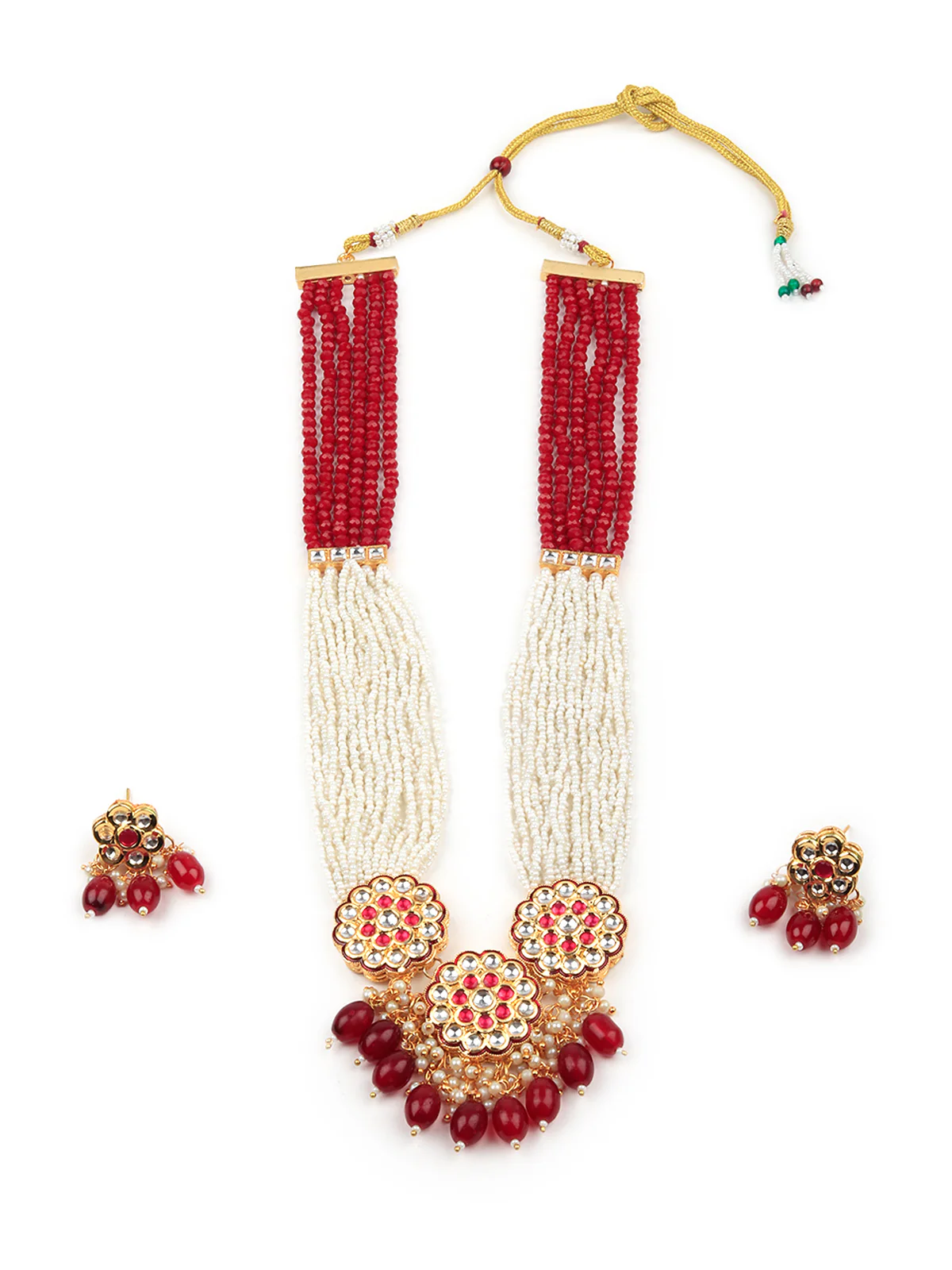 Odette Women Gorgeous White And Red Long Necklace Set - Image 3