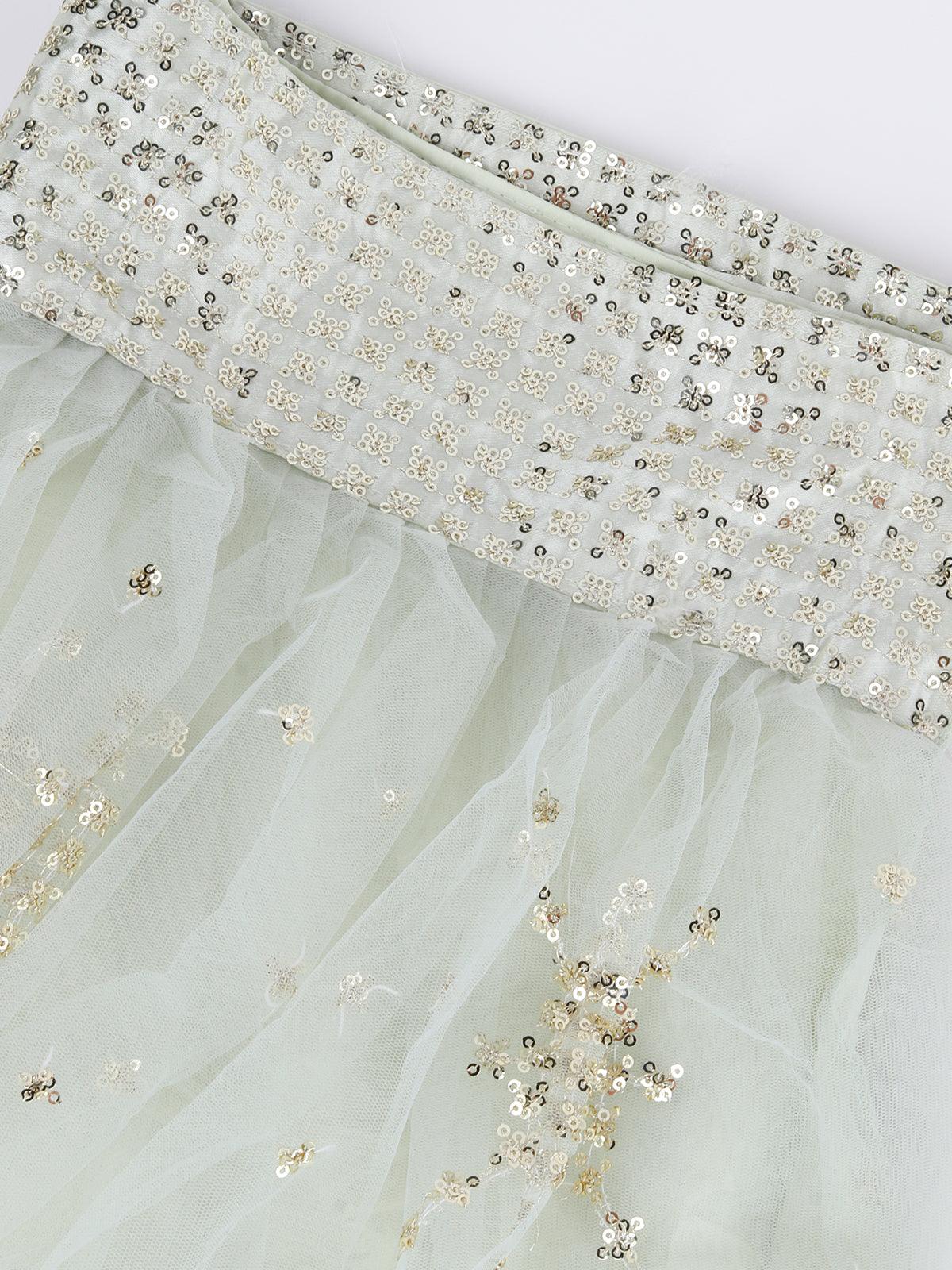 Odette Women Green Soft Net Semi Stitched Lehenga With Unstitched Blouse - Image 6